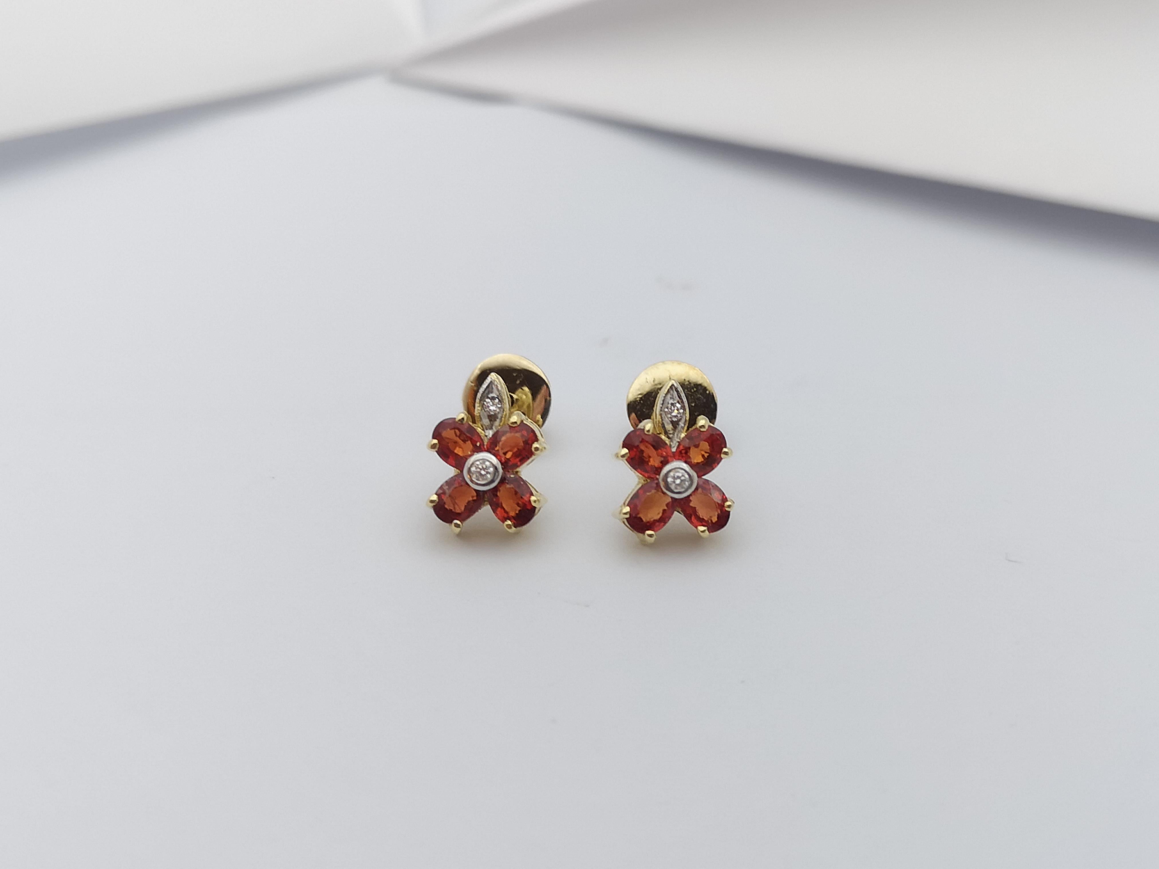 Orange Sapphire with Diamond Earrings Set in 14 Karat Gold Settings For Sale 7