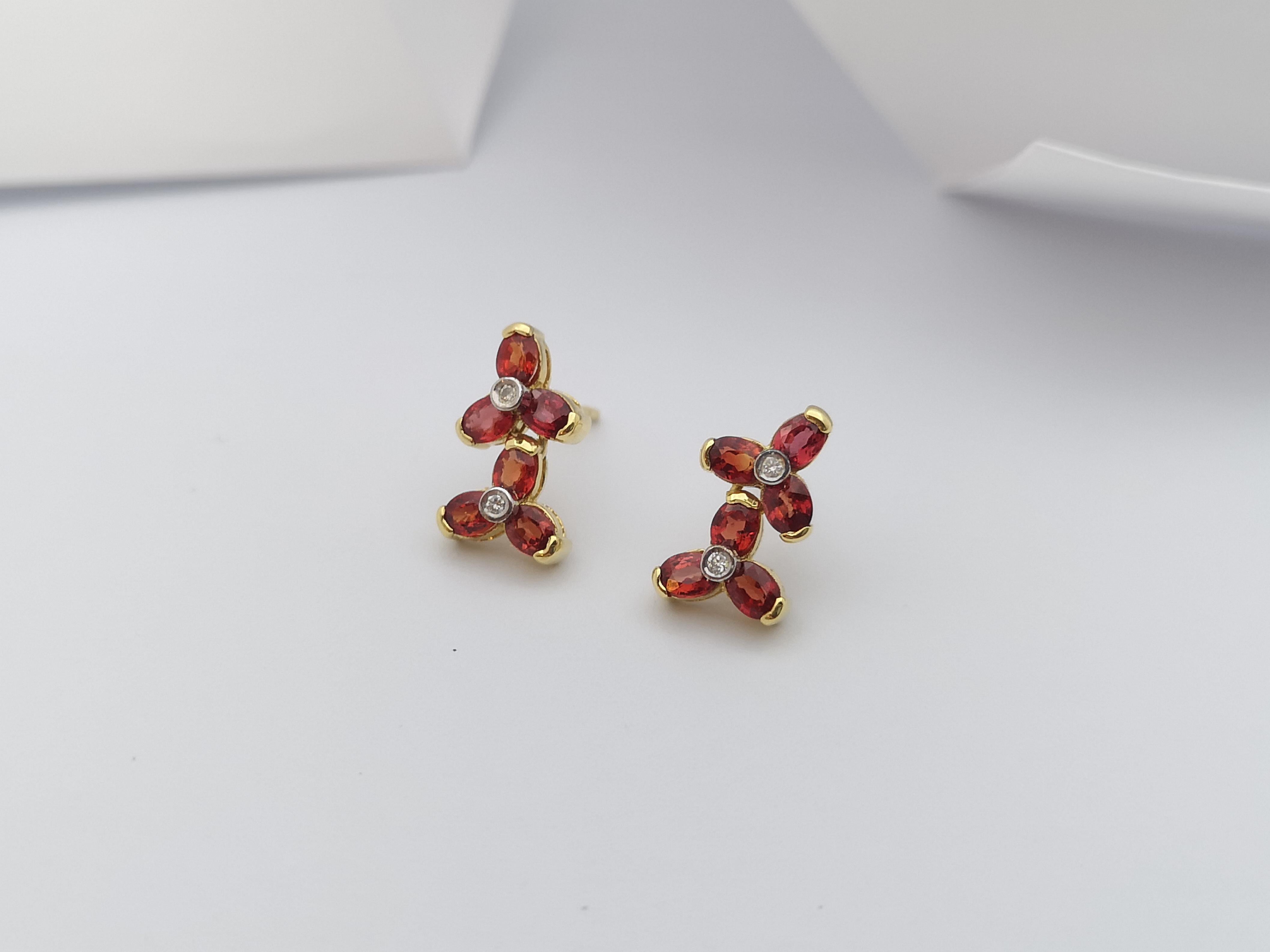 Orange Sapphire with Diamond Earrings Set in 18 Karat Gold Settings For Sale 4