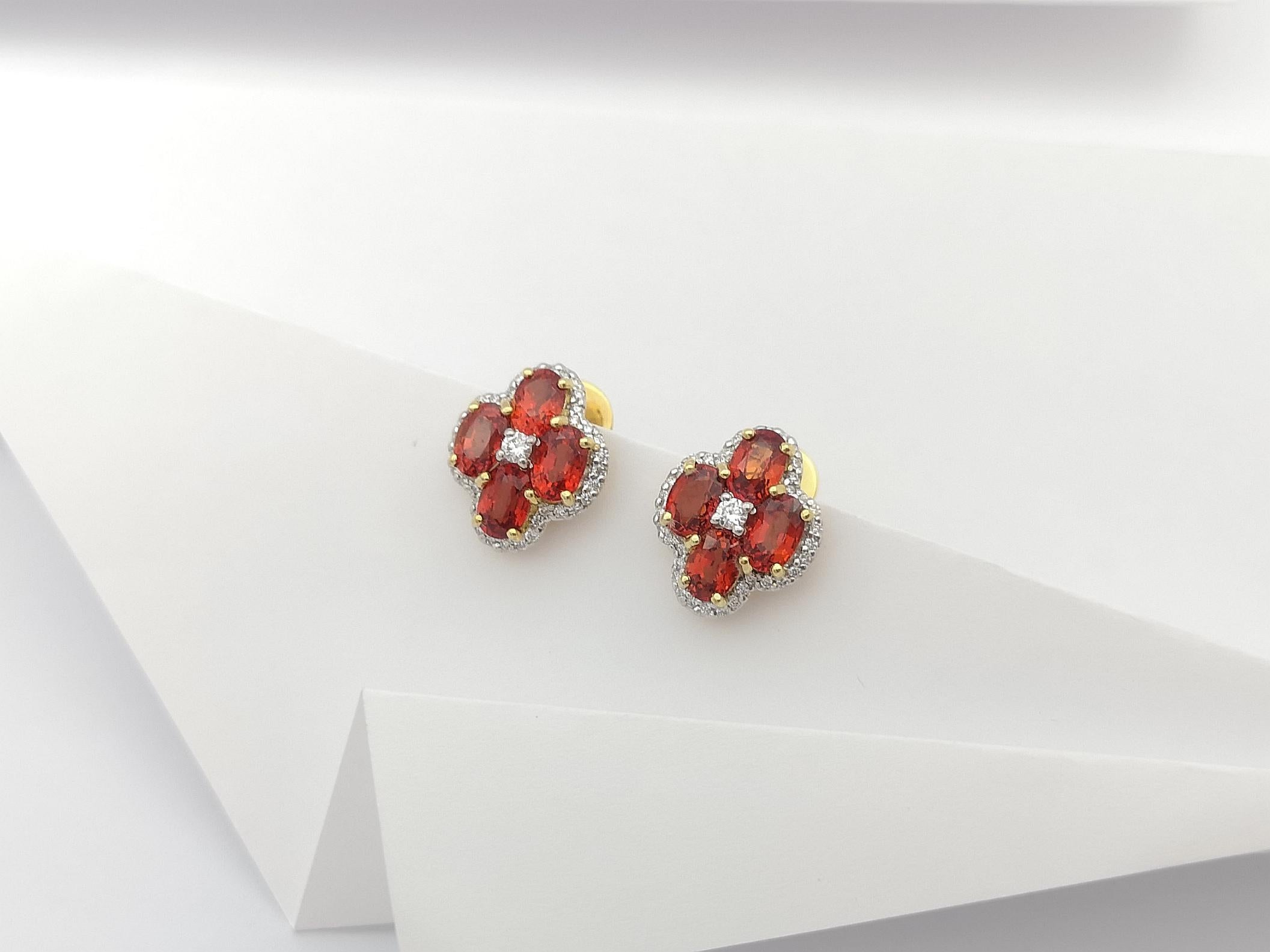 Orange Sapphire with Diamond Earrings Set in 18 Karat Gold Settings For