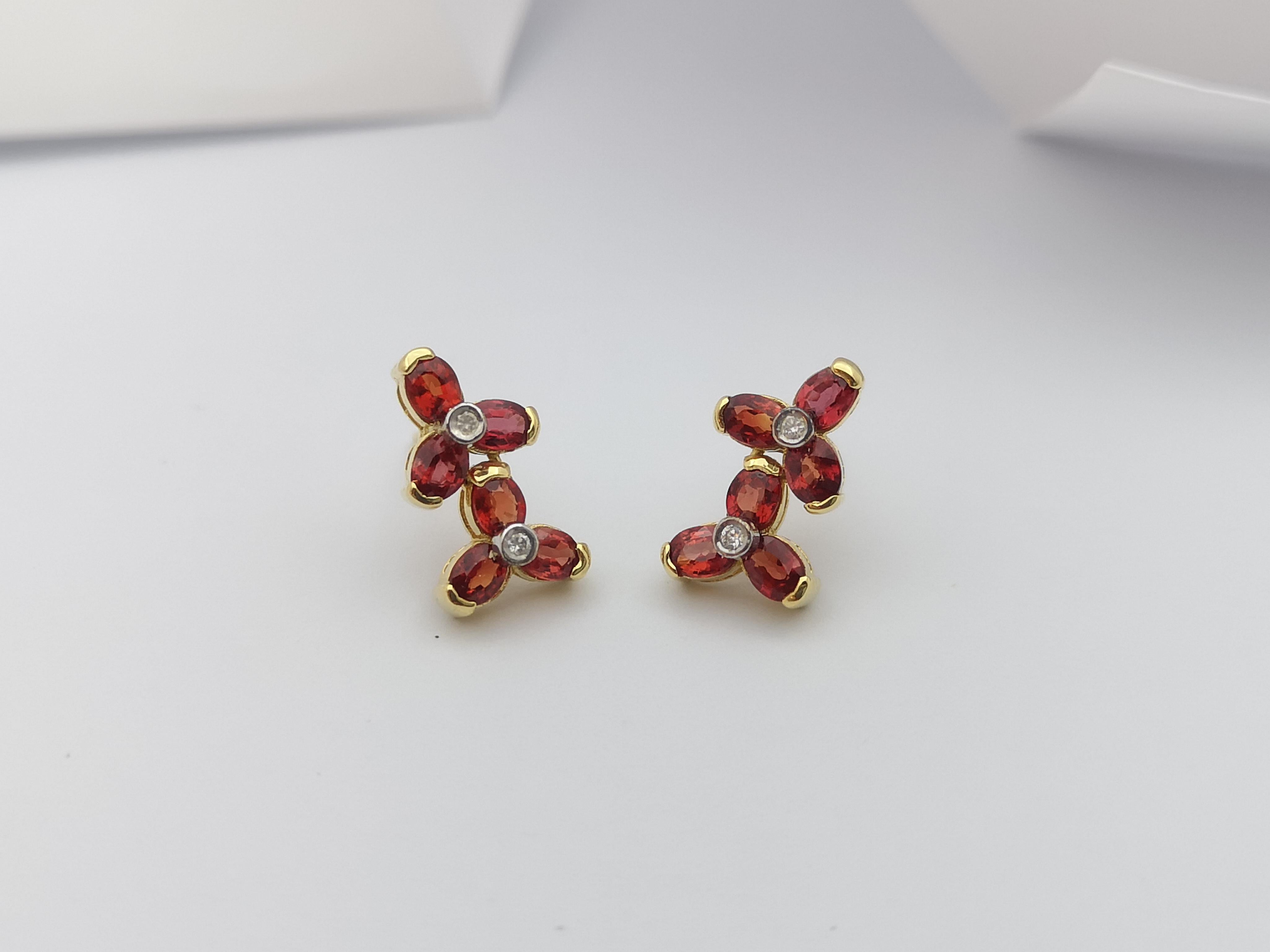 Orange Sapphire with Diamond Earrings Set in 18 Karat Gold Settings For Sale 3