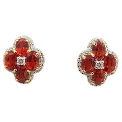 Orange Sapphire with Diamond Earrings Set in 18 Karat Gold Settings