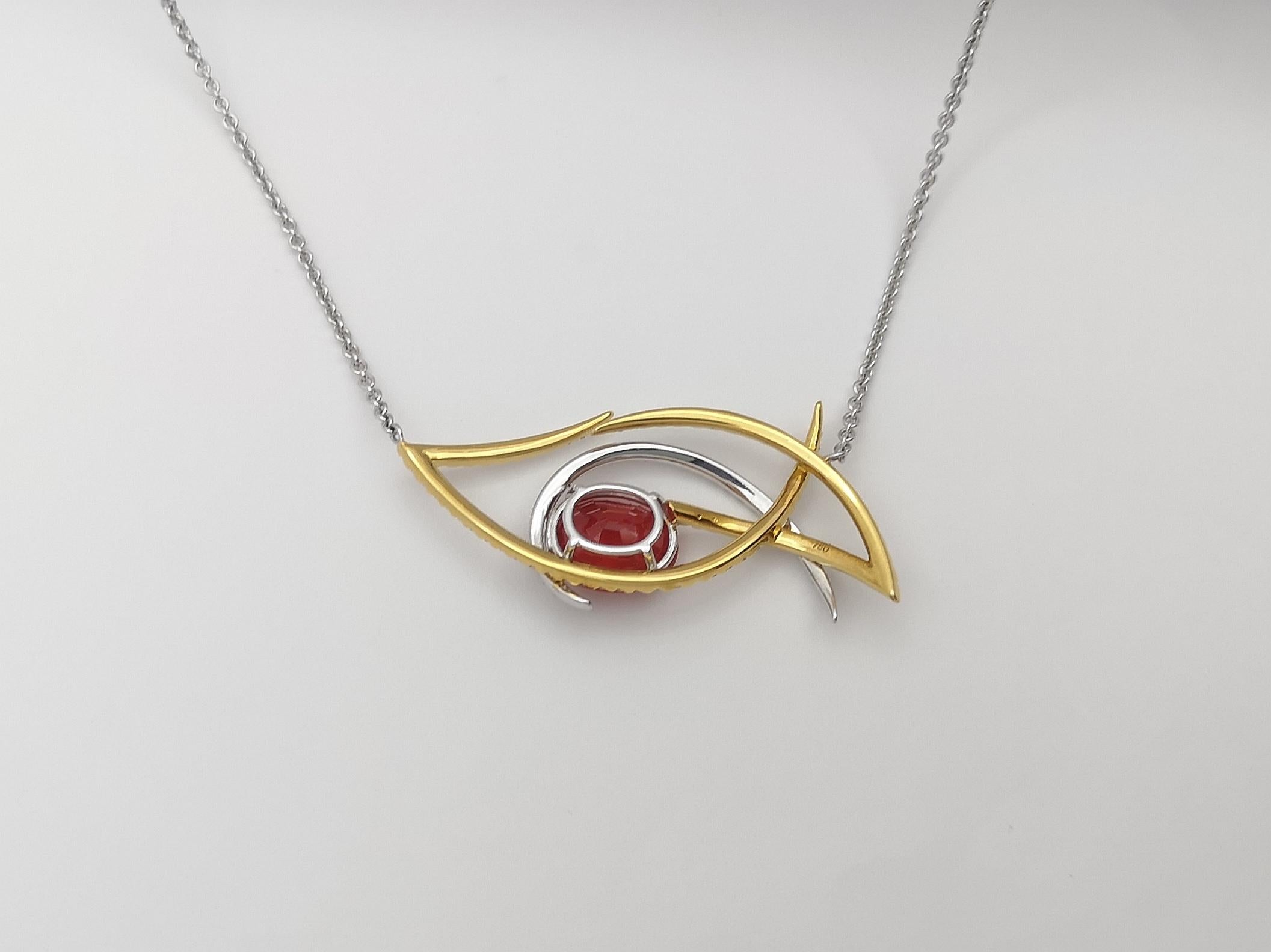 Women's or Men's Orange Sapphire with Diamond Hornbill Necklace in 18K Gold by Kavant & Sharart For Sale