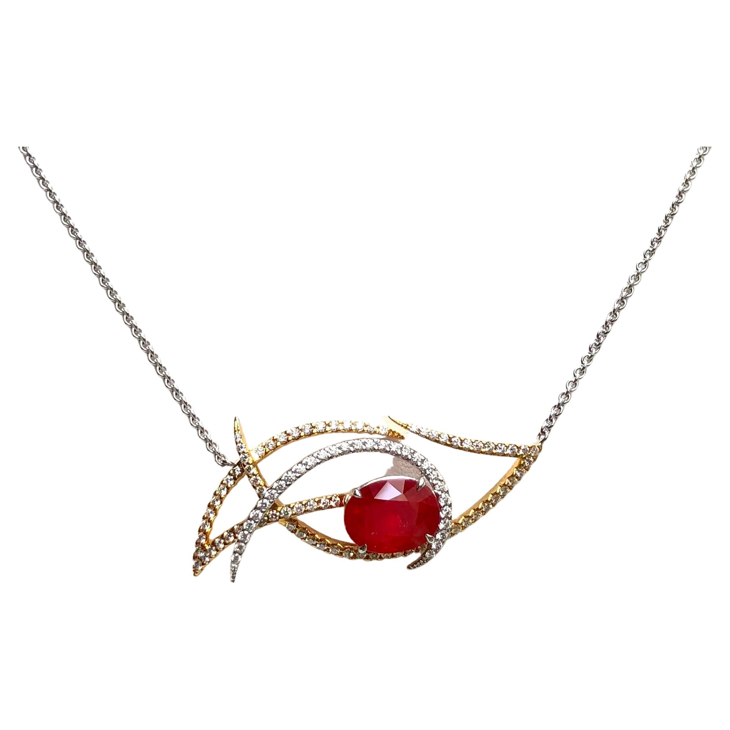 Orange Sapphire with Diamond Hornbill Necklace in 18K Gold by Kavant & Sharart For Sale