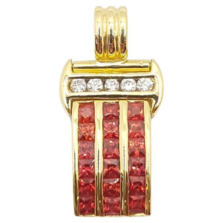 Orange Sapphire with Diamond Pendant Set in 18 Karat Gold Settings