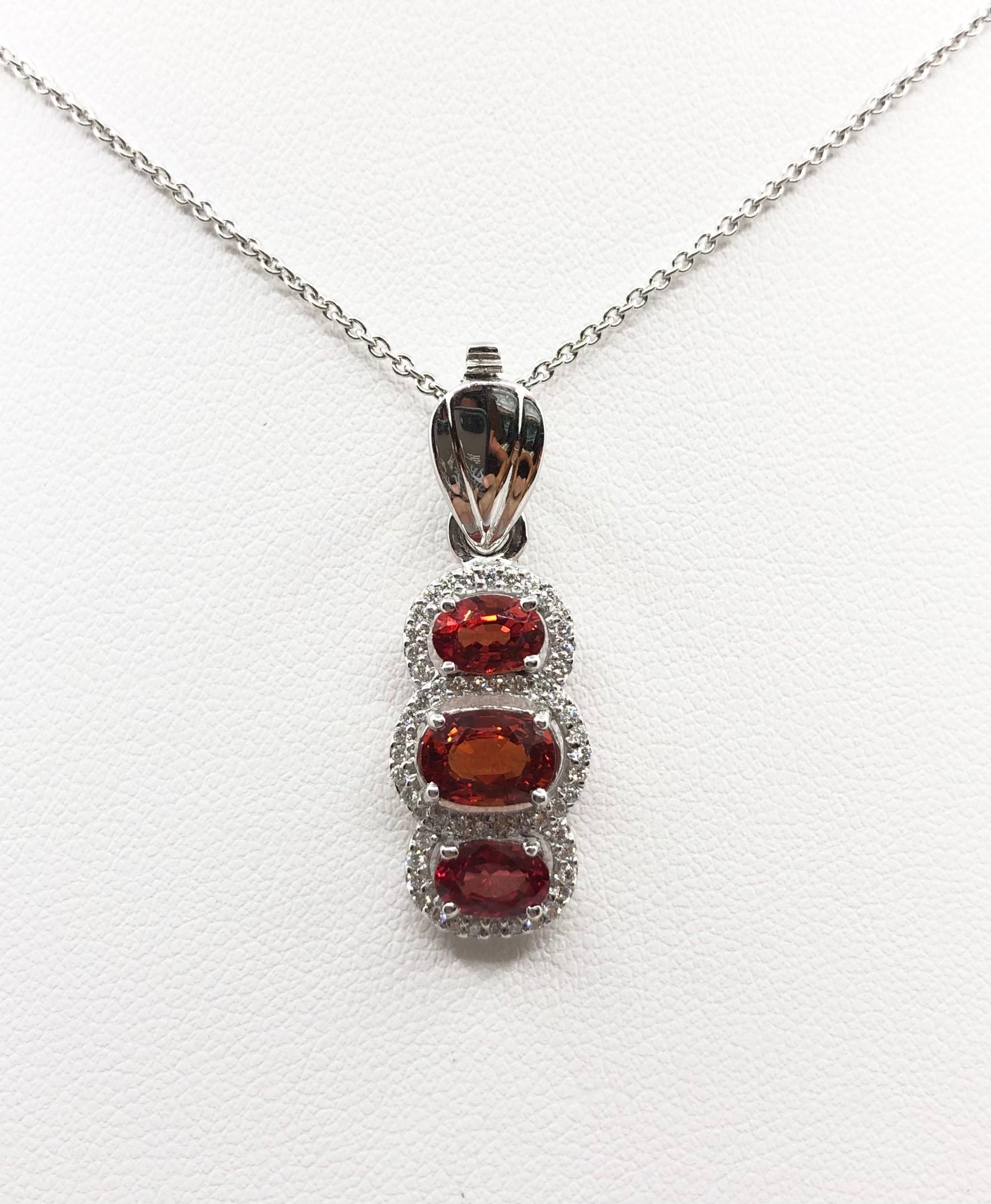 Orange Sapphire 2.54 carats with Diamond 0.24 carat Pendant set in 18 Karat White Gold Settings
(chain not included)

Width: 1.0 cm 
Length: 3.2 cm
Total Weight: 4.35 grams

