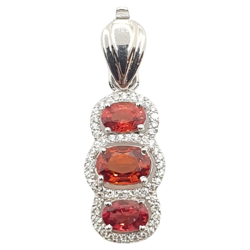 Orange Sapphire with Diamond Pendant Set in 18 Karat White Gold Settings For Sale