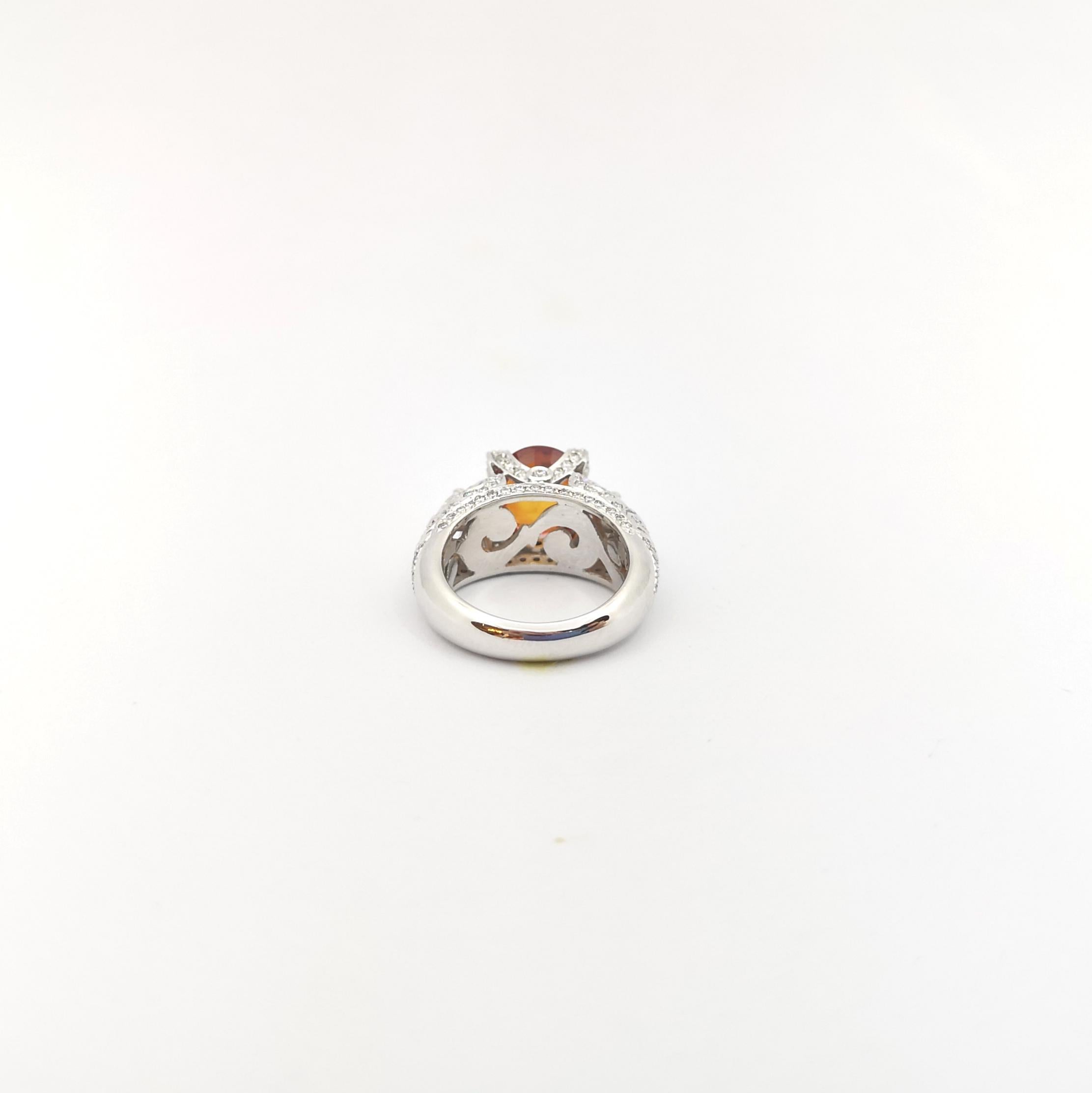 Orange Sapphire with Diamond Ring in 18K White Gold Settings For Sale 4