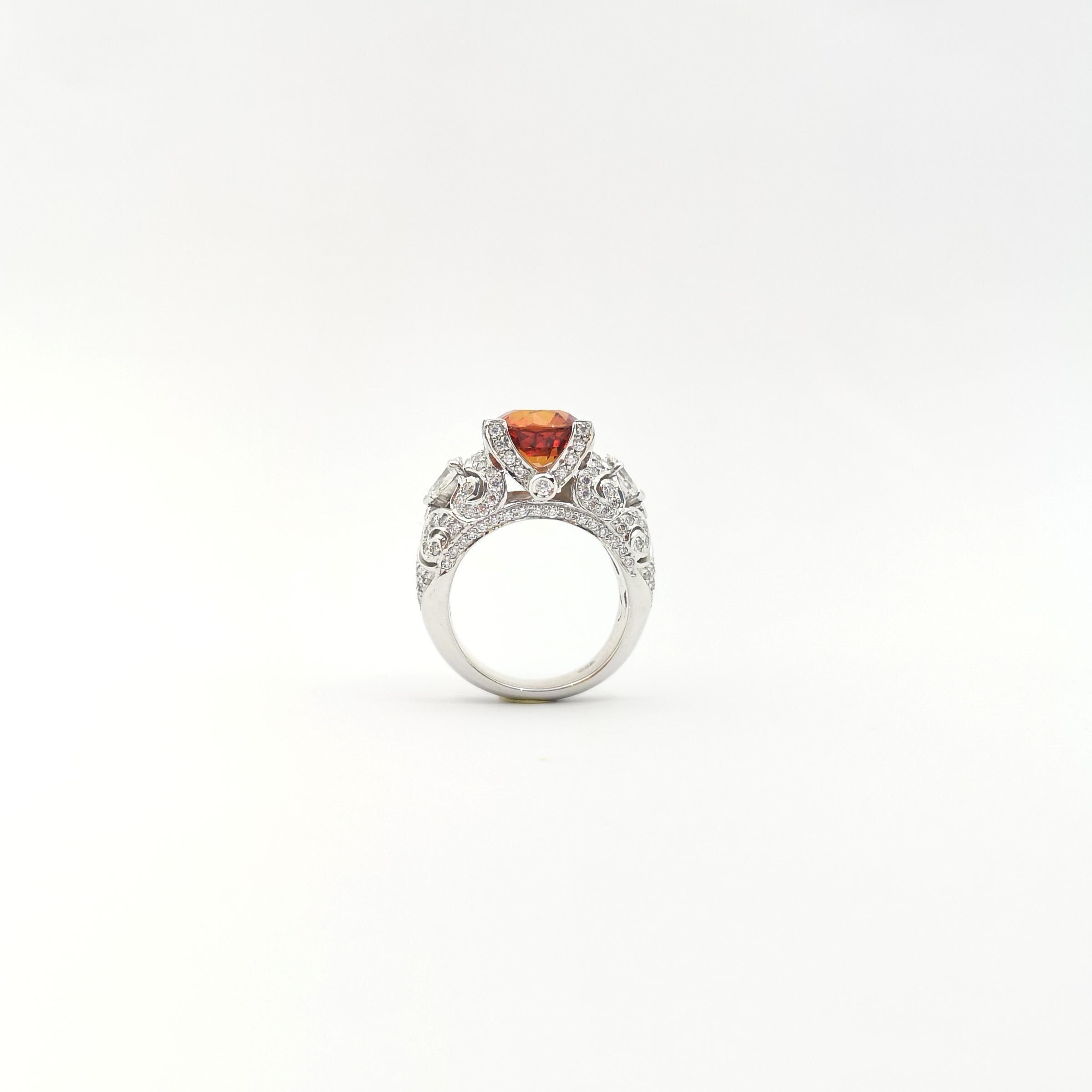 Orange Sapphire with Diamond Ring in 18K White Gold Settings For Sale 5