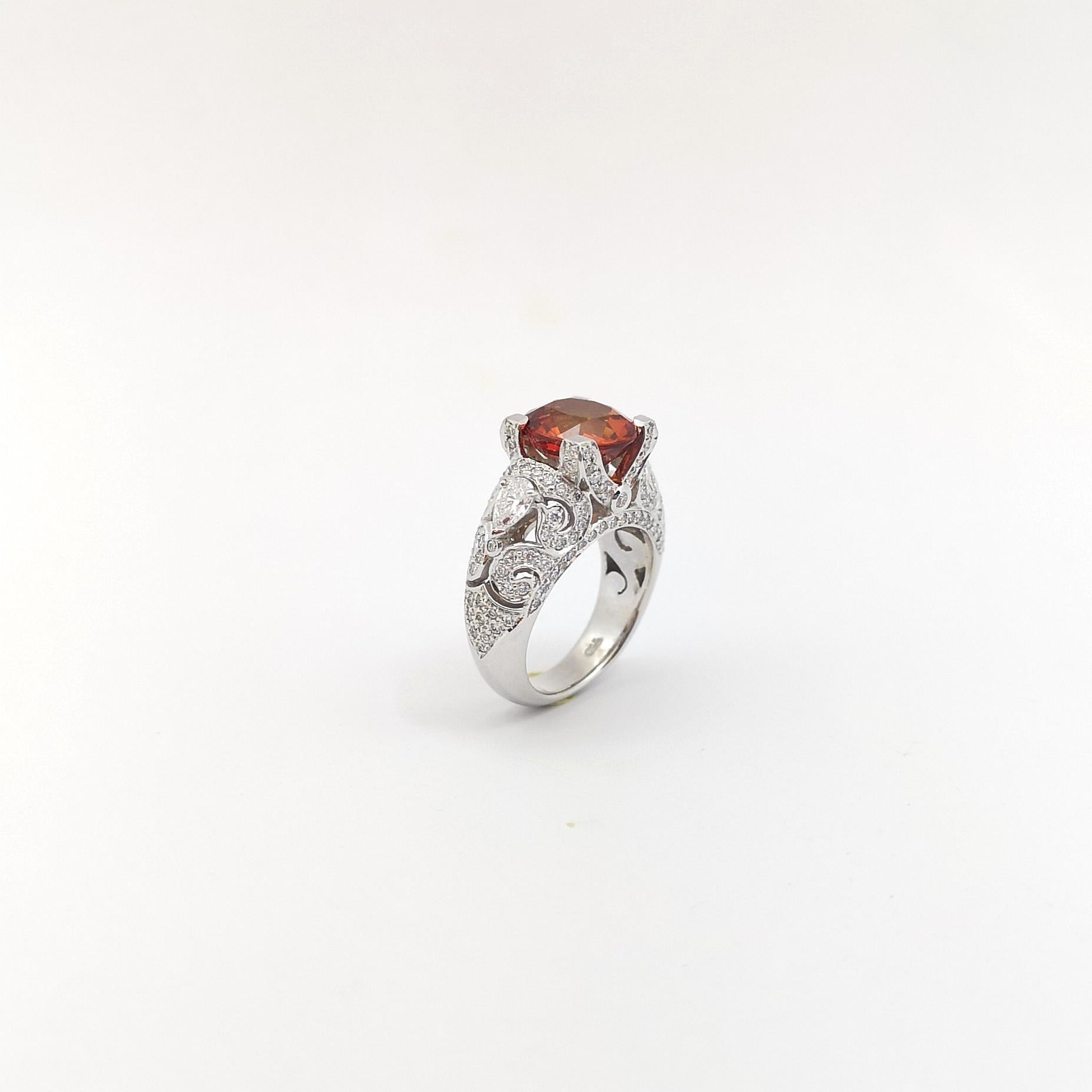 Orange Sapphire with Diamond Ring in 18K White Gold Settings For Sale 8