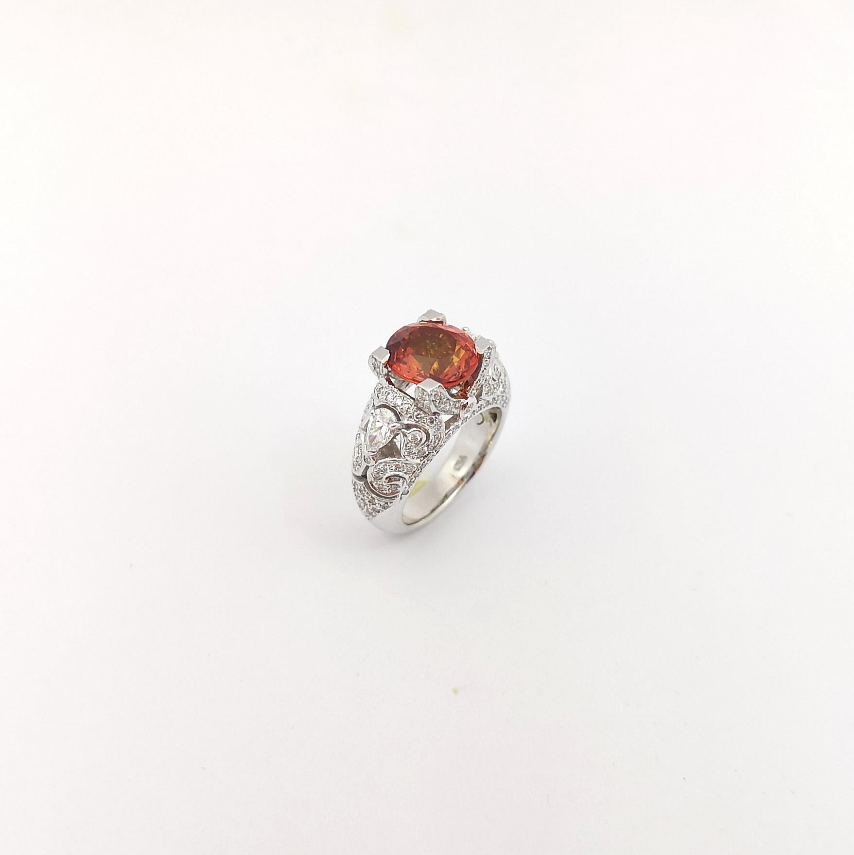 Orange Sapphire with Diamond Ring in 18K White Gold Settings For Sale 9