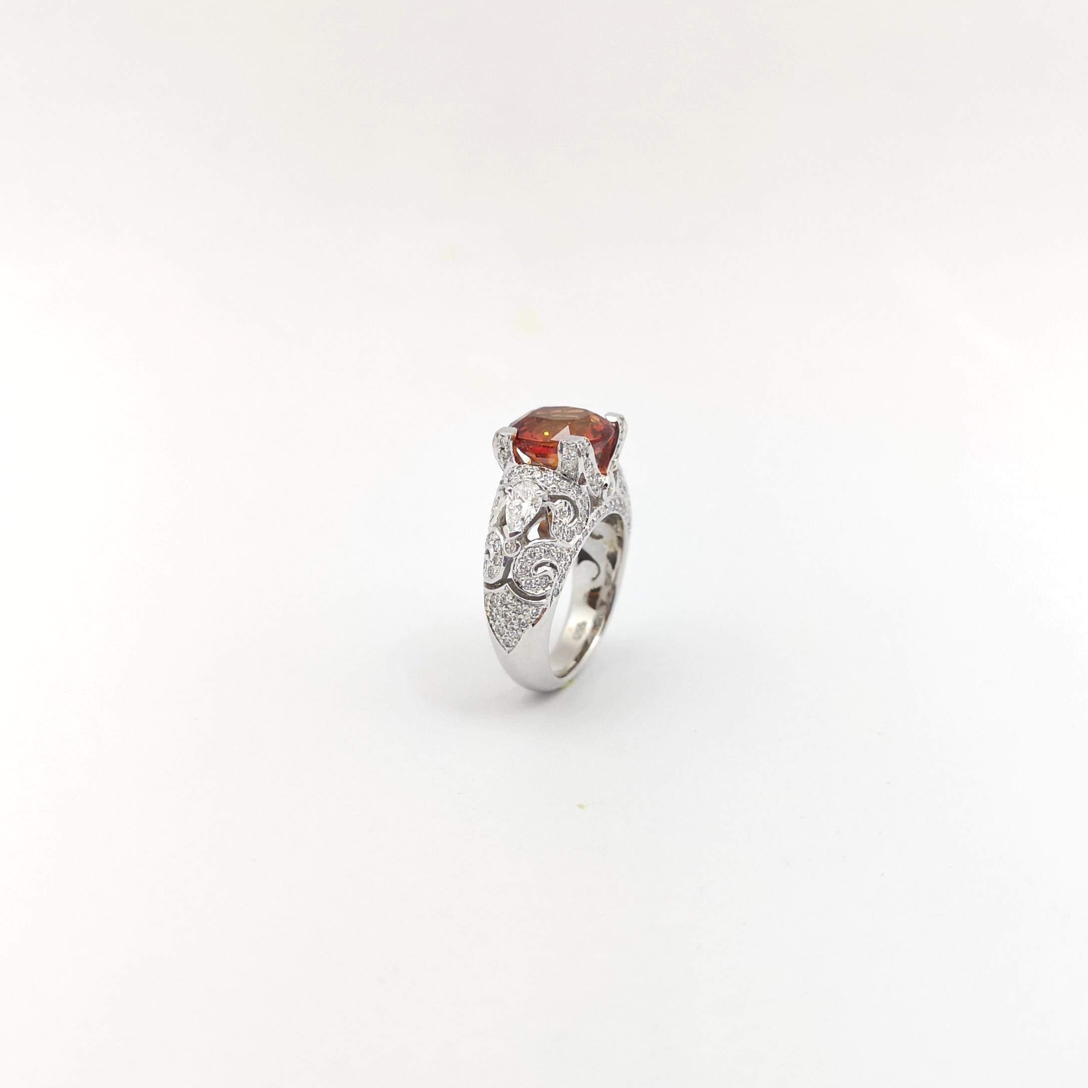Orange Sapphire with Diamond Ring in 18K White Gold Settings For Sale 10