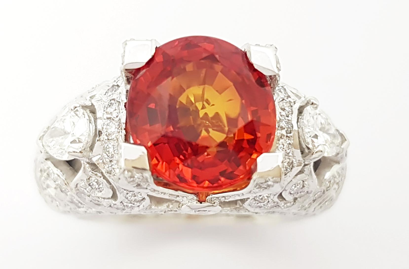 Orange Sapphire with Diamond Ring in 18K White Gold Settings For Sale 12