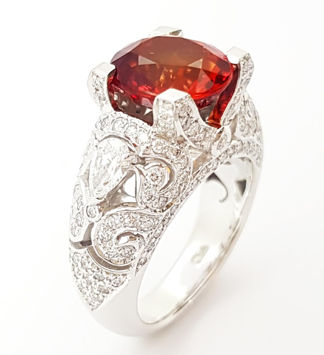 Orange Sapphire with Diamond Ring in 18K White Gold Settings For Sale 13