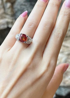 Orange Sapphire with Diamond Ring in 18K White Gold Settings