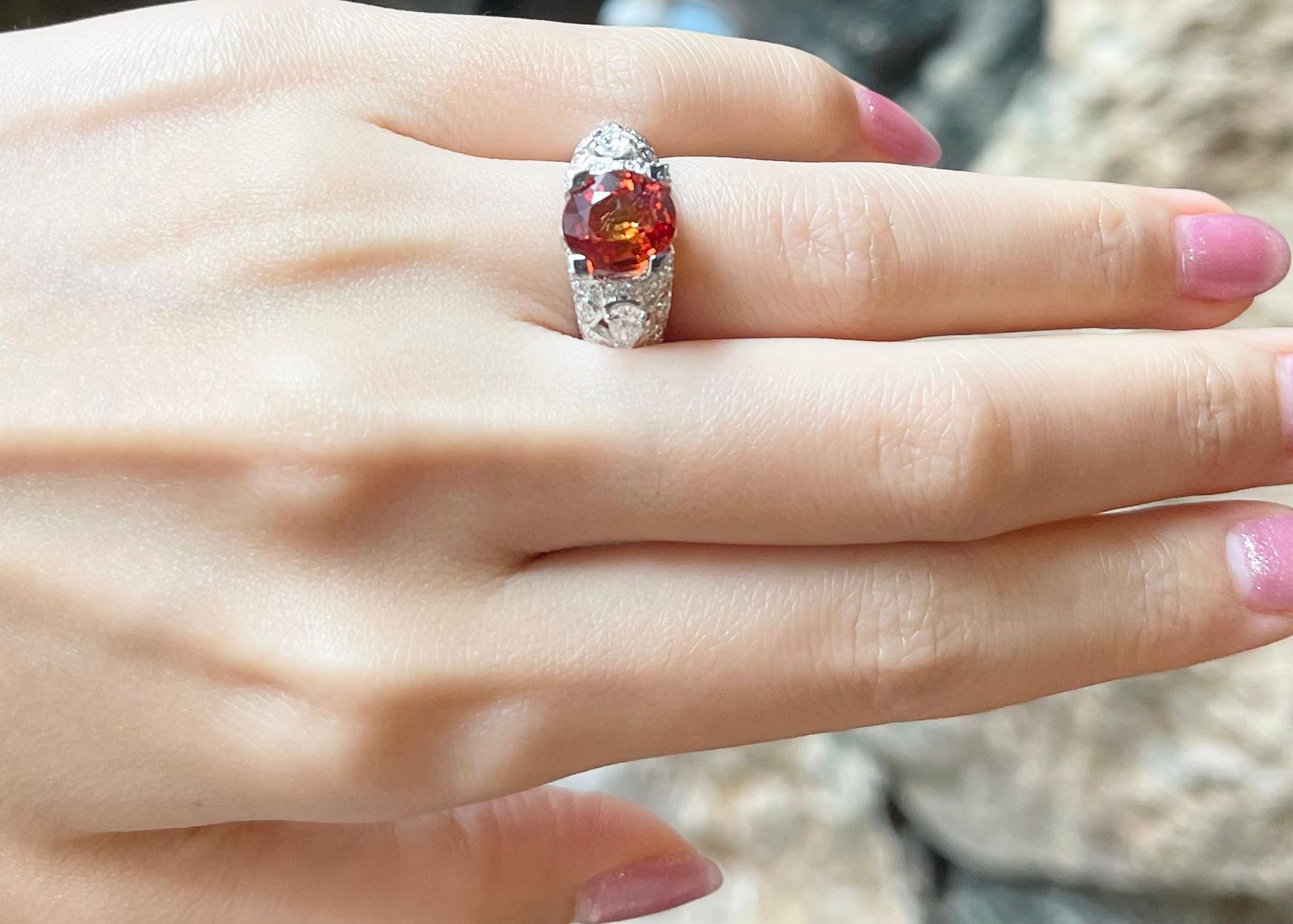 Contemporary Orange Sapphire with Diamond Ring in 18K White Gold Settings For Sale