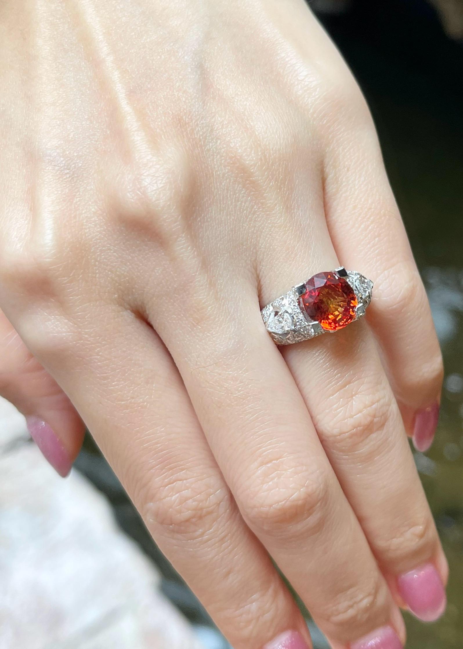 Orange Sapphire with Diamond Ring in 18K White Gold Settings For Sale 1