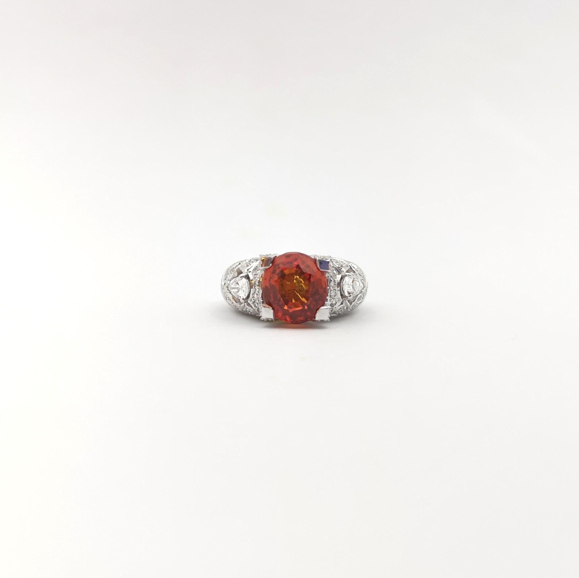 Orange Sapphire with Diamond Ring in 18K White Gold Settings For Sale 2