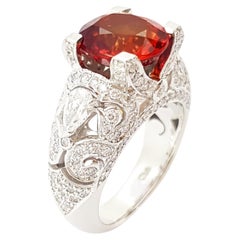 Orange Sapphire with Diamond Ring in 18K White Gold Settings