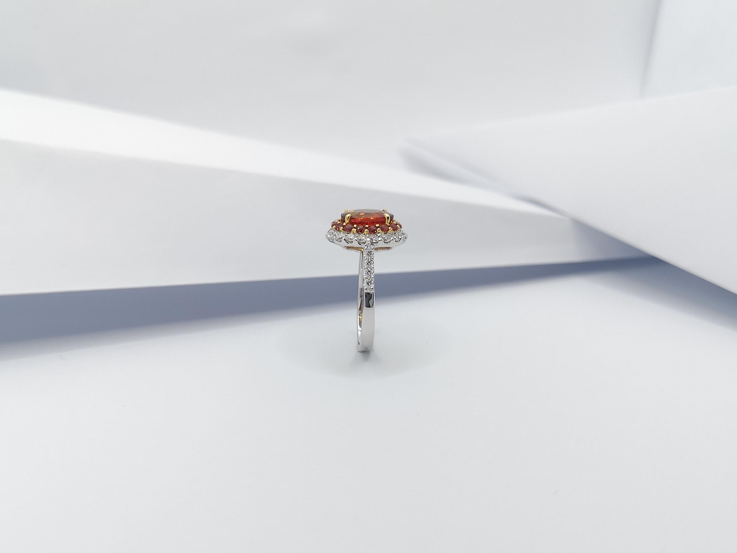 Orange Sapphire with Diamond Ring set in 18 Karat White Gold Settings For Sale 4