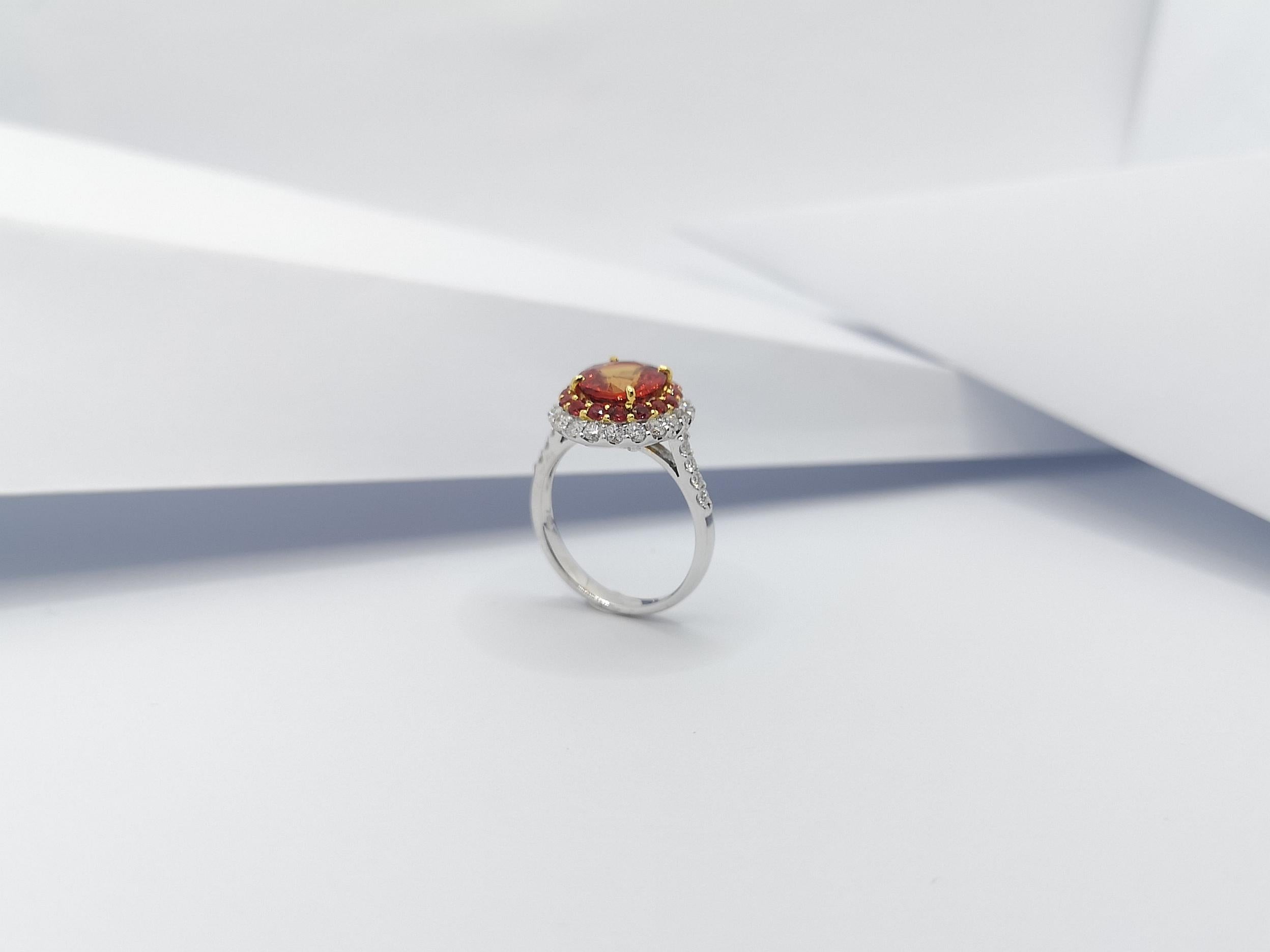 Orange Sapphire with Diamond Ring set in 18 Karat White Gold Settings For Sale 5