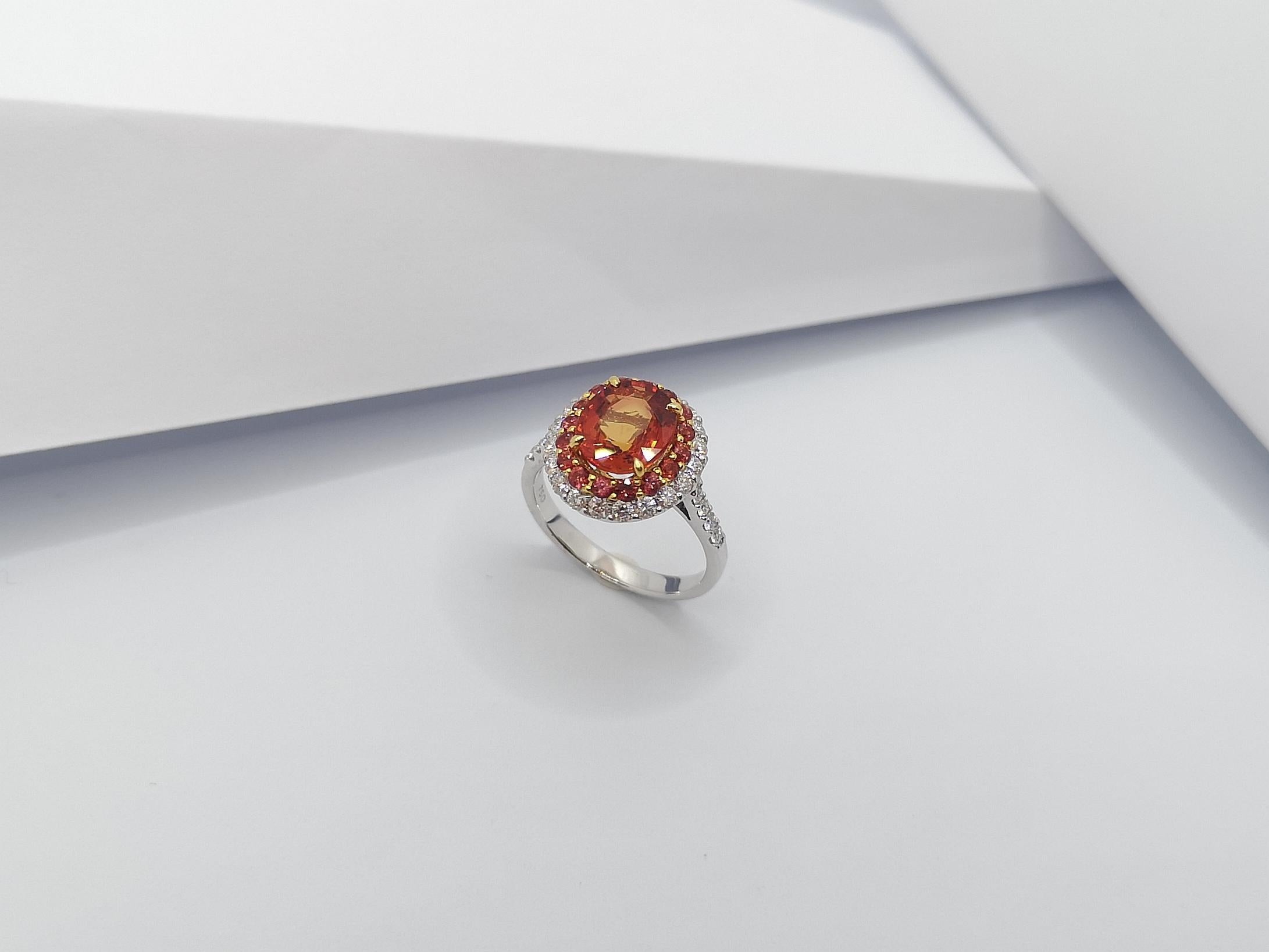 Orange Sapphire with Diamond Ring set in 18 Karat White Gold Settings For Sale 6