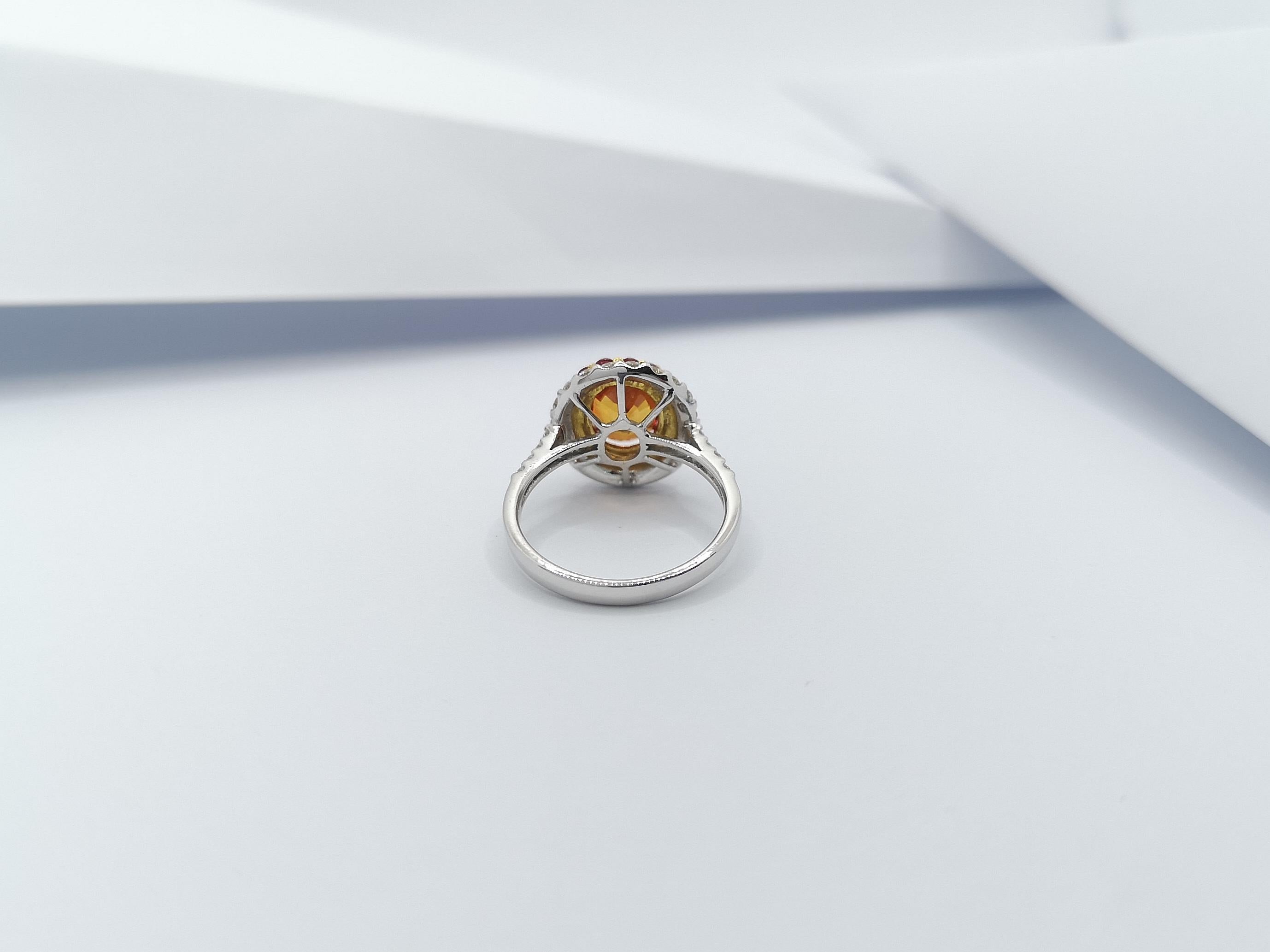 Orange Sapphire with Diamond Ring set in 18 Karat White Gold Settings For Sale 7