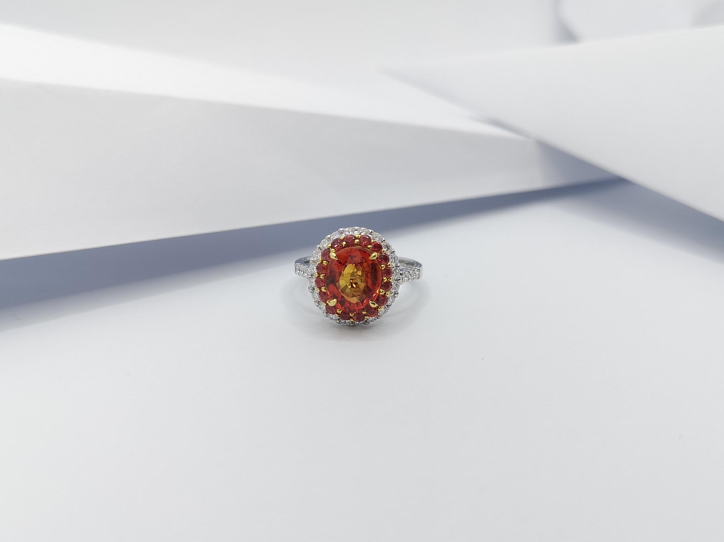 Orange Sapphire with Diamond Ring set in 18 Karat White Gold Settings For Sale 8