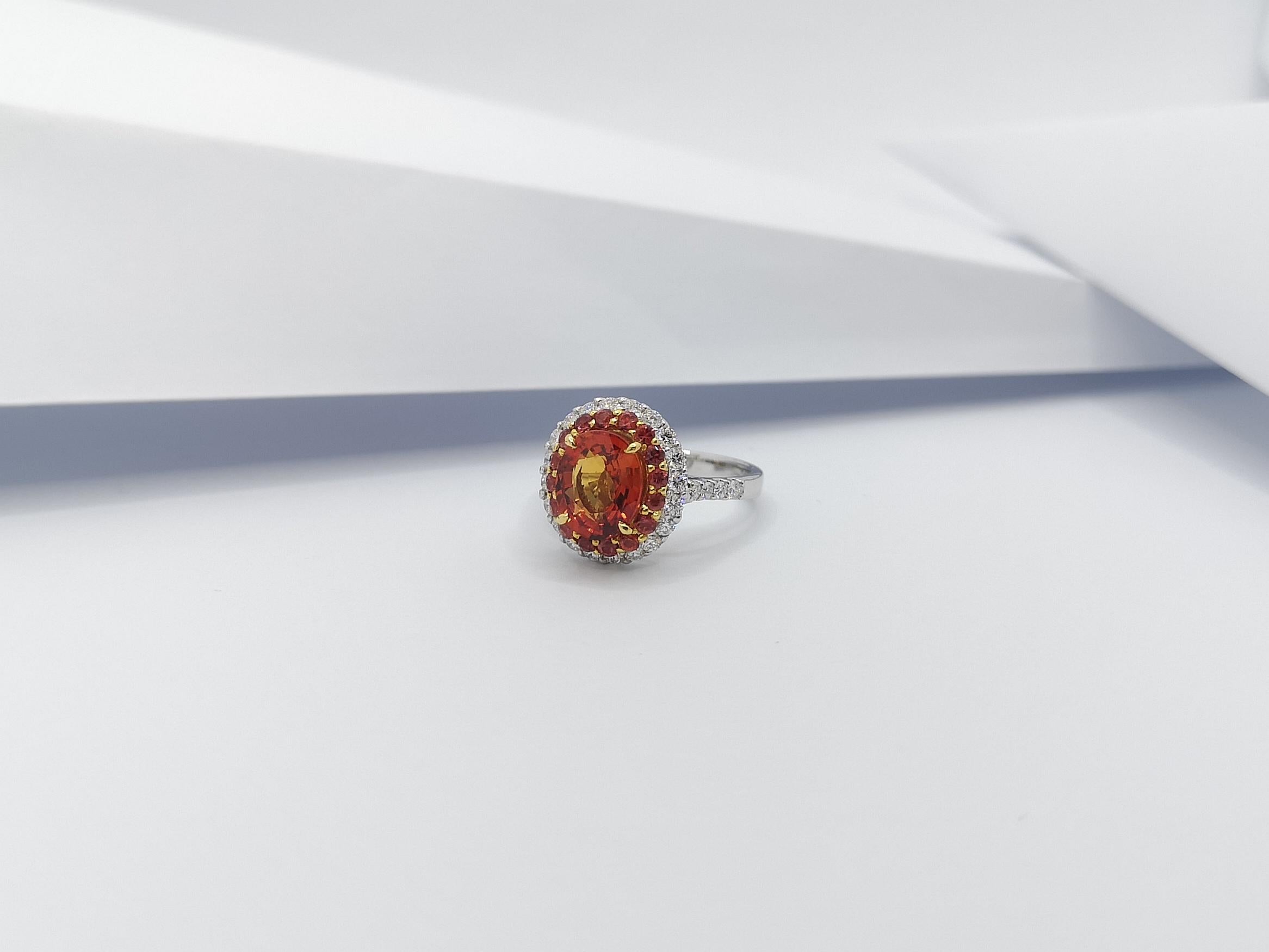 Orange Sapphire with Diamond Ring set in 18 Karat White Gold Settings For Sale 9