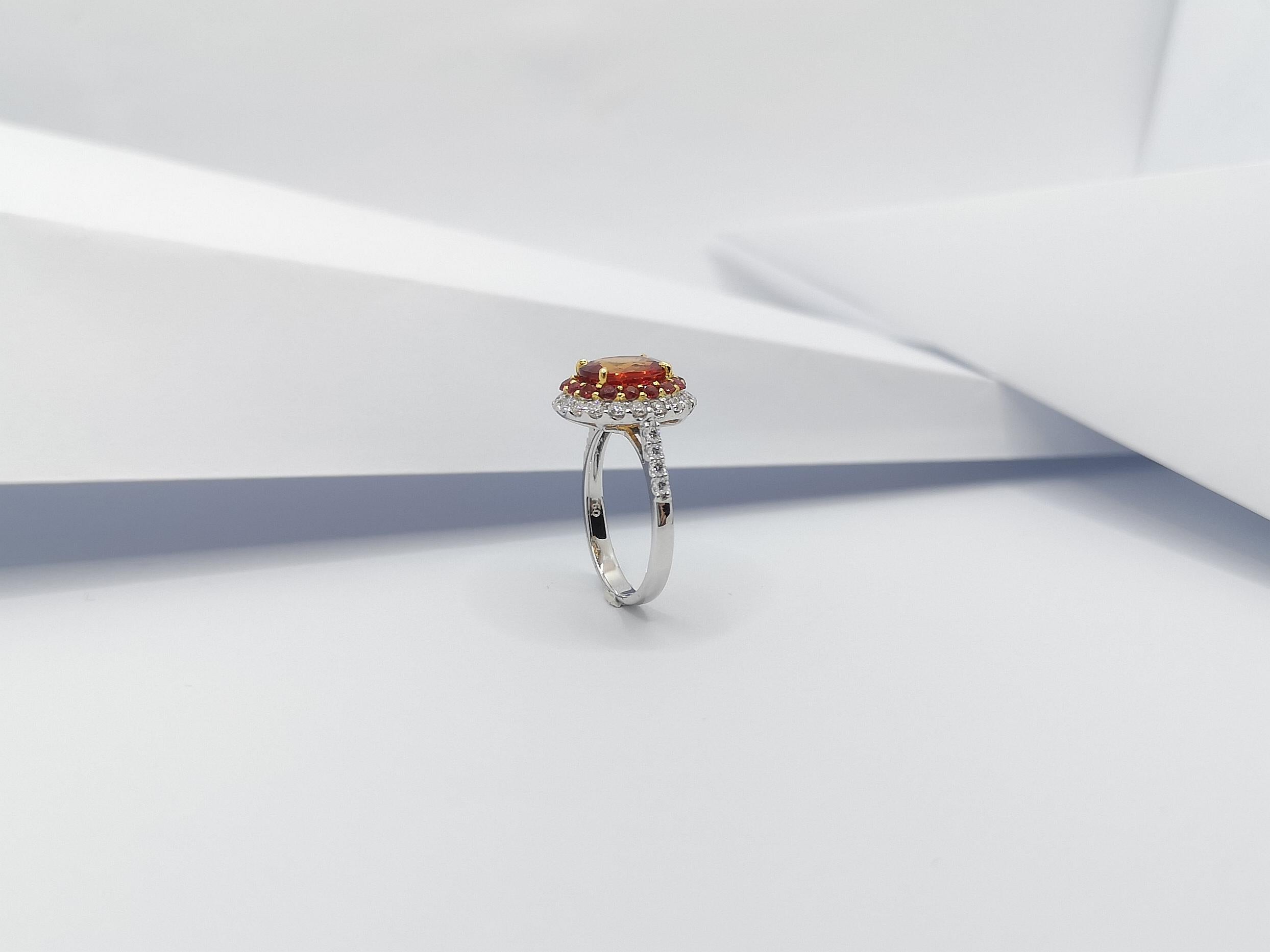 Orange Sapphire with Diamond Ring set in 18 Karat White Gold Settings For Sale 2
