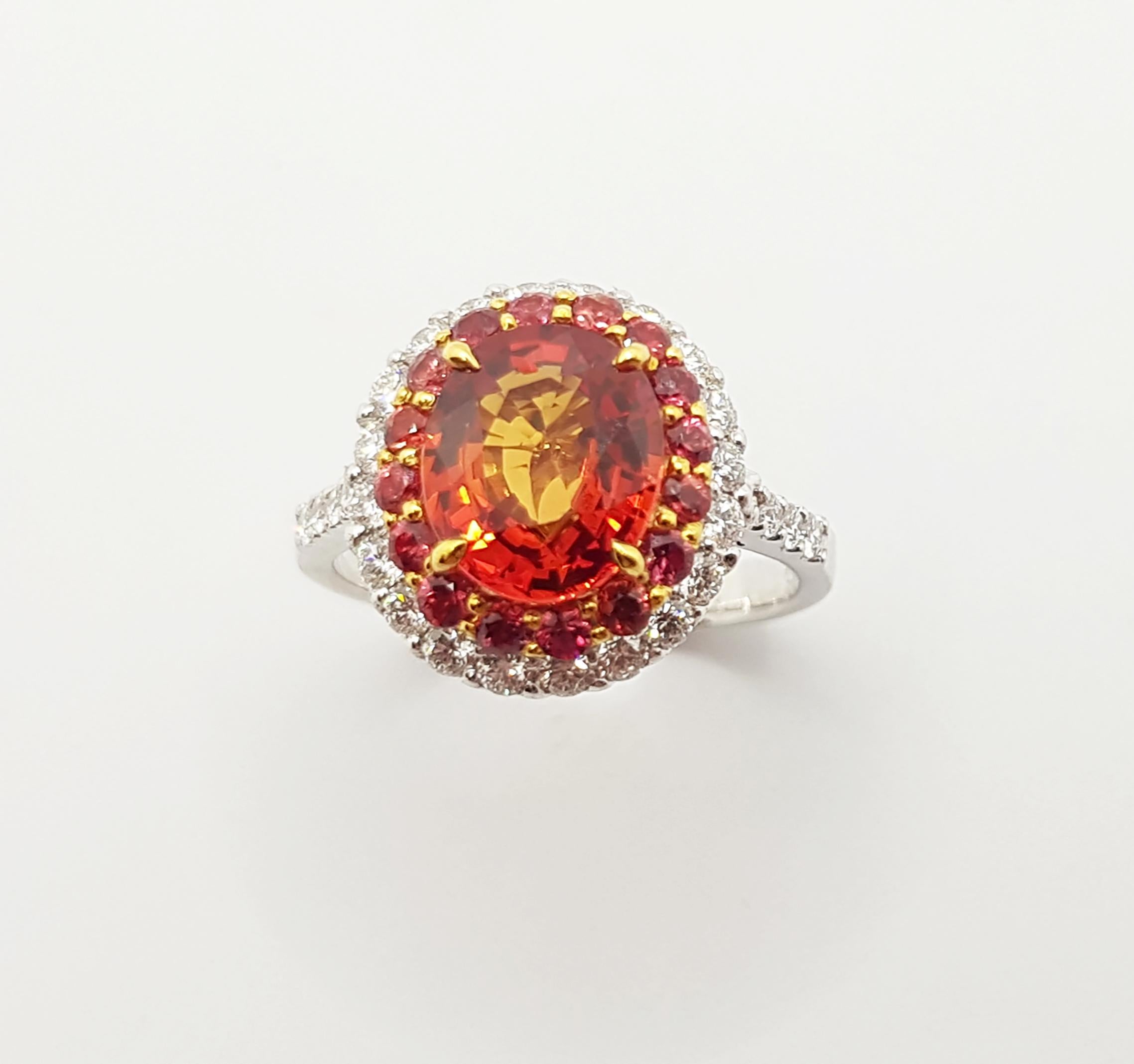 Orange Sapphire with Diamond Ring set in 18 Karat White Gold Settings For Sale 3