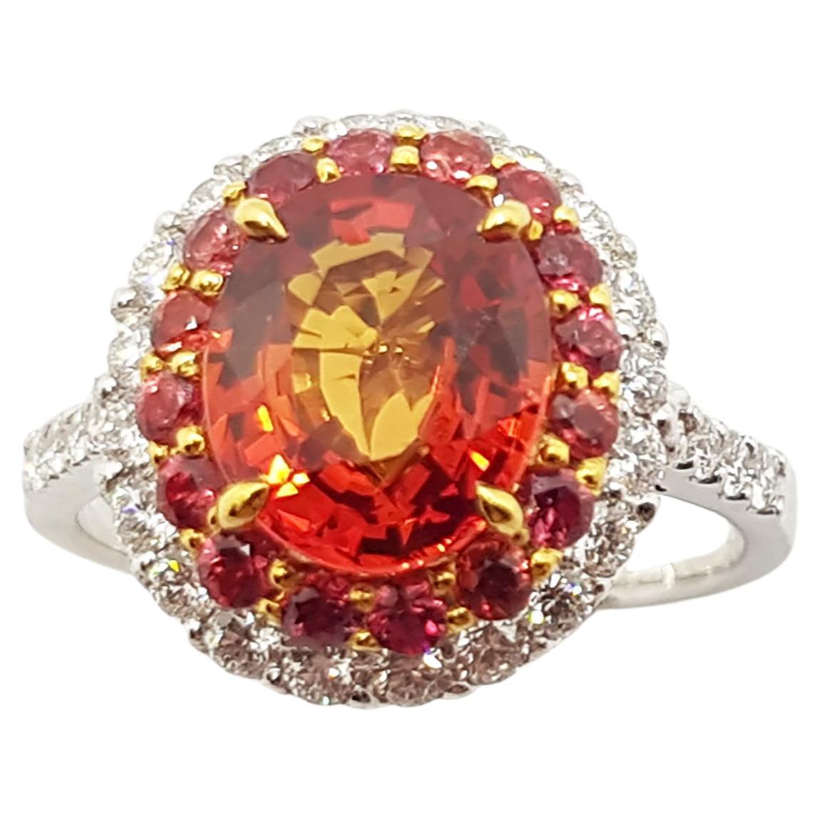 Orange Sapphire with Diamond Ring set in 18 Karat White Gold Settings For Sale