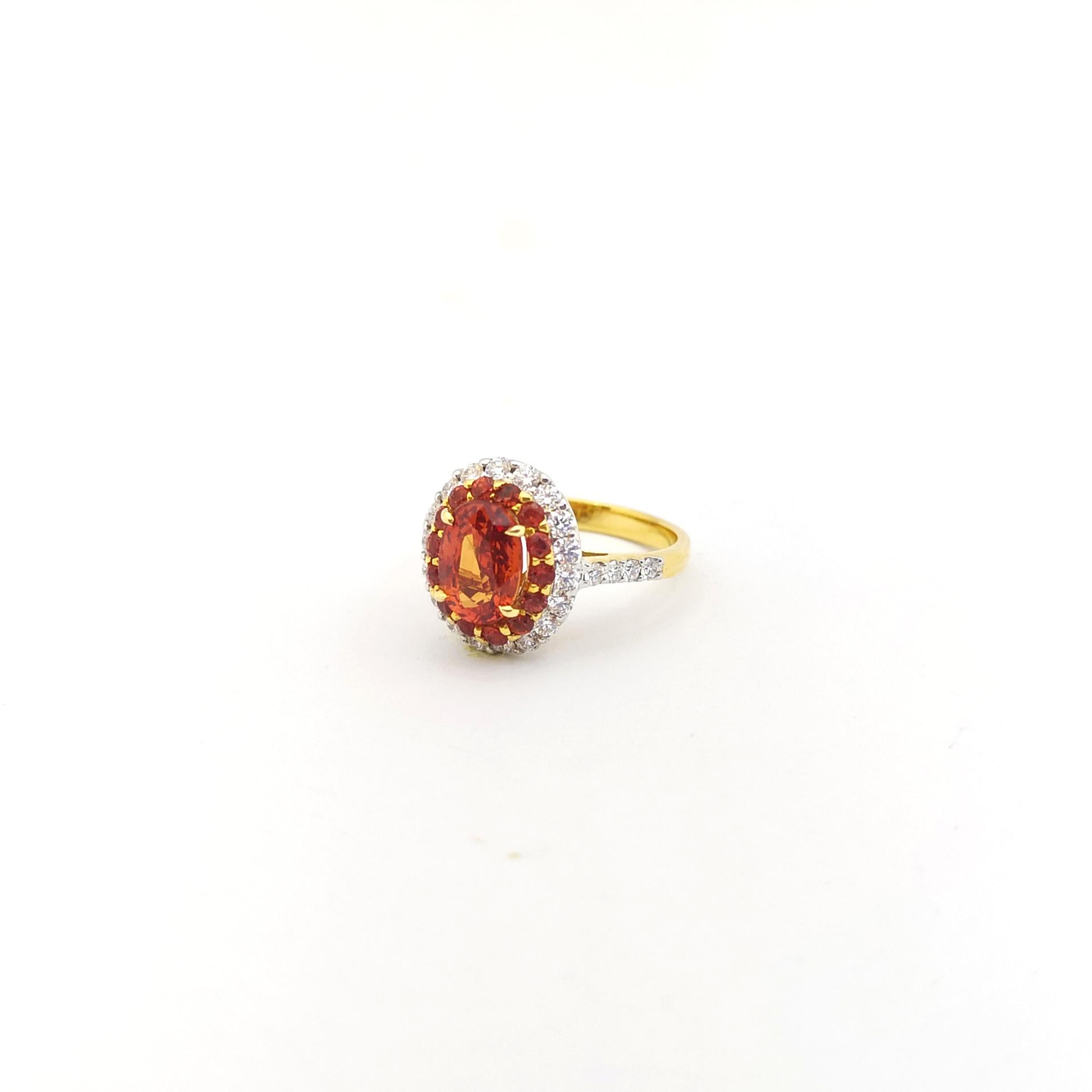Orange Sapphire with Diamond Ring set in 18K Gold Settings For Sale 4