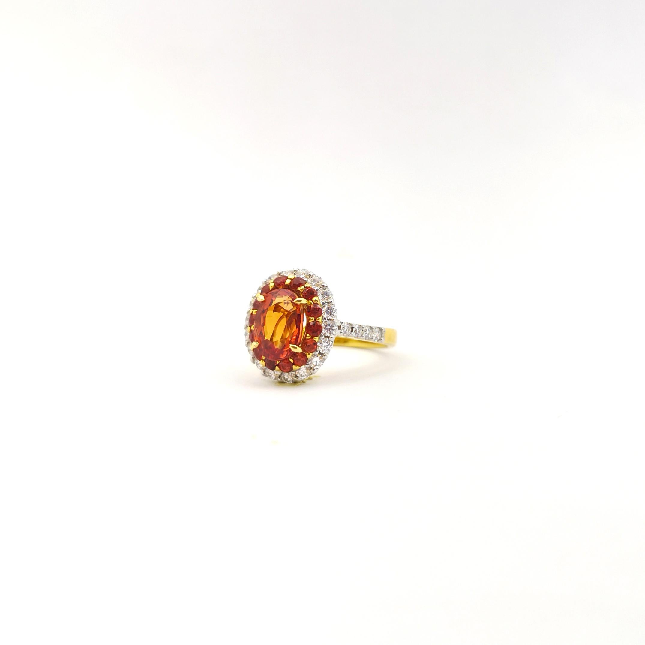 Orange Sapphire with Diamond Ring set in 18K Gold Settings For Sale 5