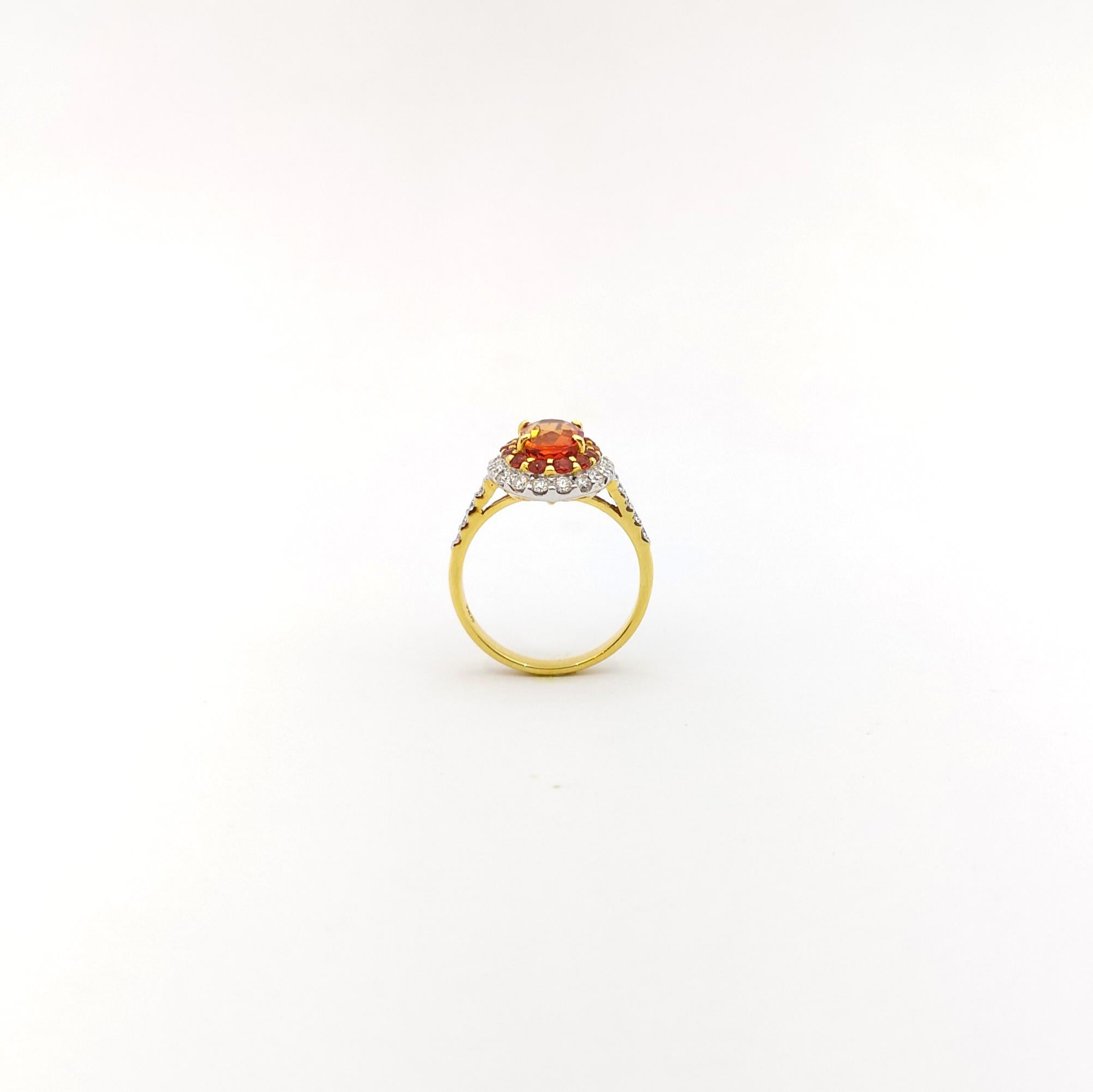 Orange Sapphire with Diamond Ring set in 18K Gold Settings For Sale 9