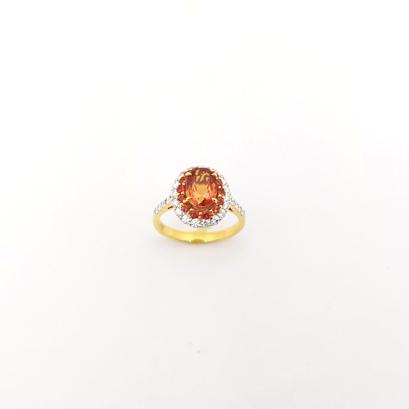 Orange Sapphire with Diamond Ring set in 18K Gold Settings For Sale 10