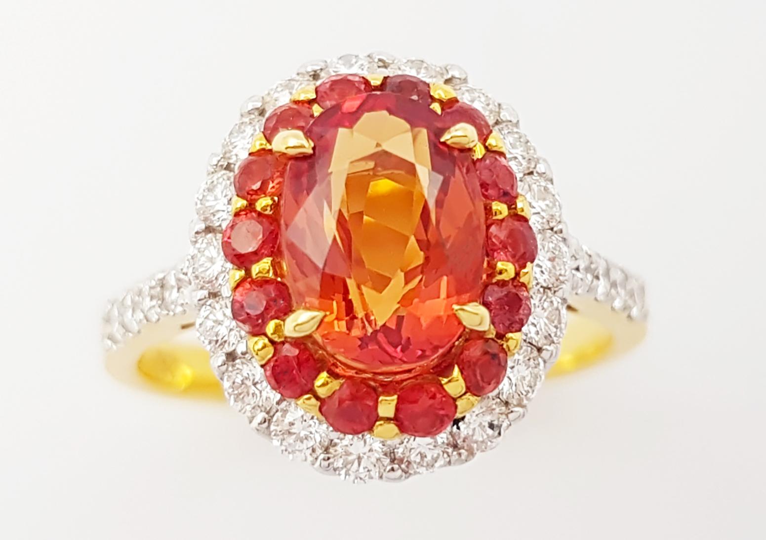 Orange Sapphire with Diamond Ring set in 18K Gold Settings For Sale 11