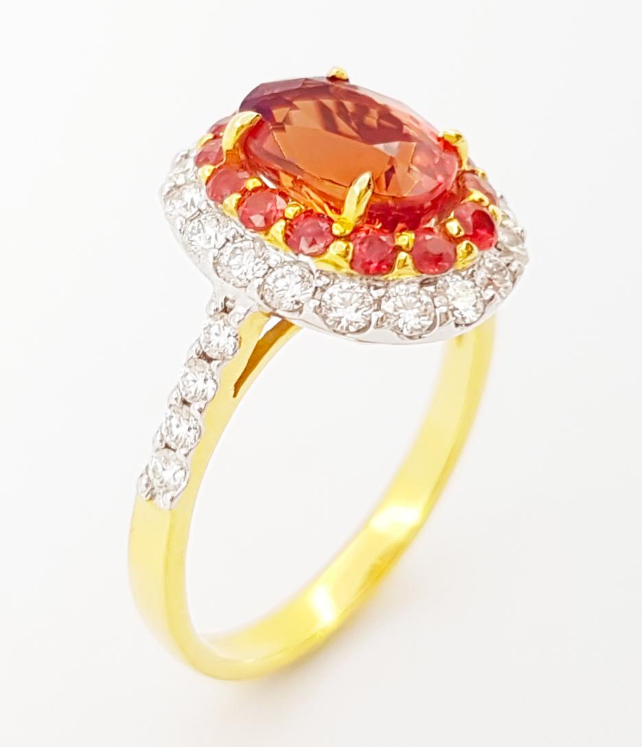 Orange Sapphire with Diamond Ring set in 18K Gold Settings For Sale 12