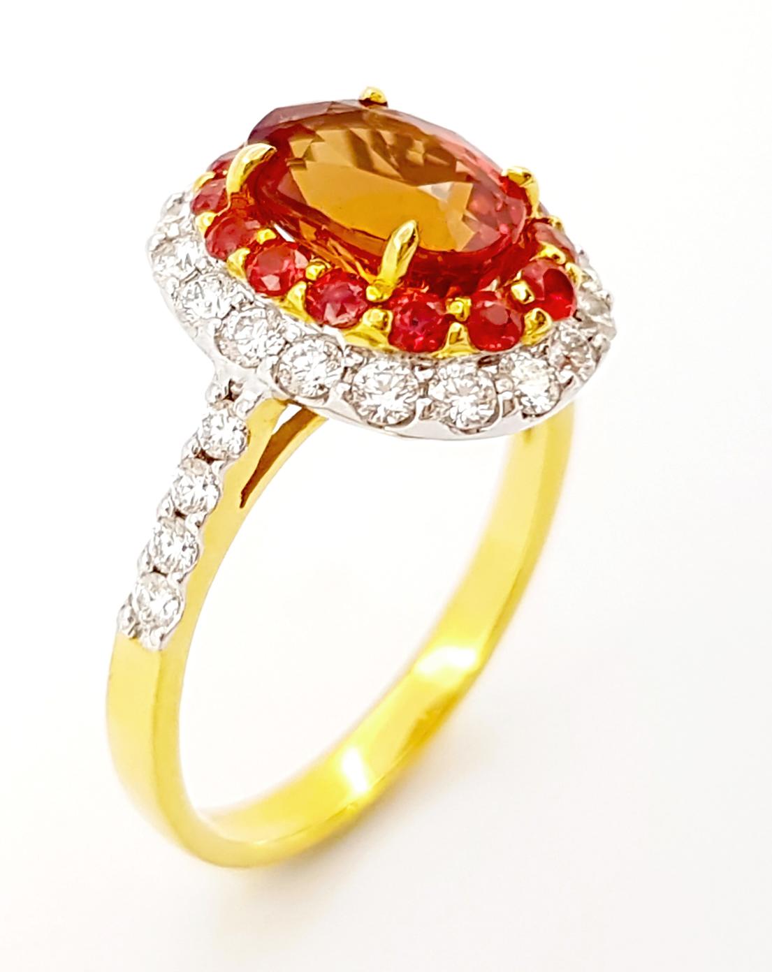 Orange Sapphire with Diamond Ring set in 18K Gold Settings For Sale 13