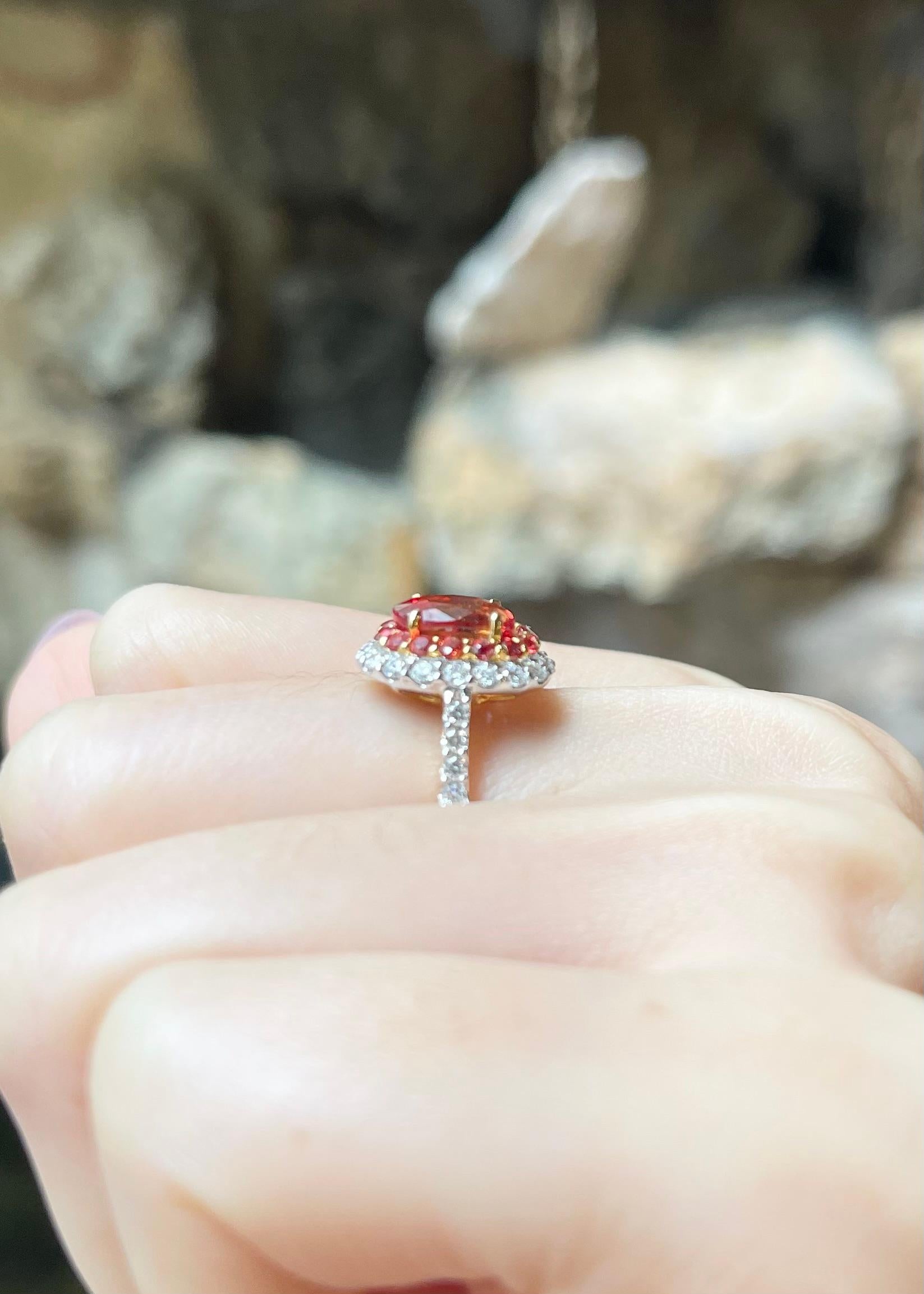 Women's Orange Sapphire with Diamond Ring set in 18K Gold Settings For Sale