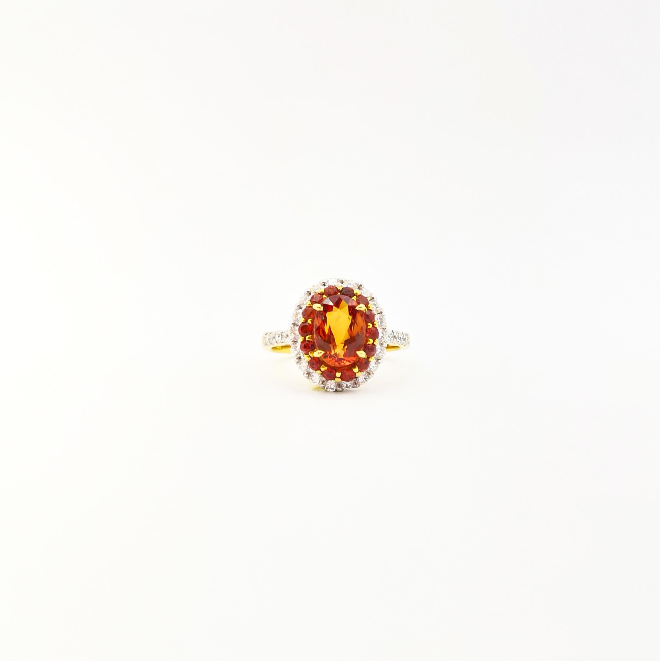 Orange Sapphire with Diamond Ring set in 18K Gold Settings For Sale 2