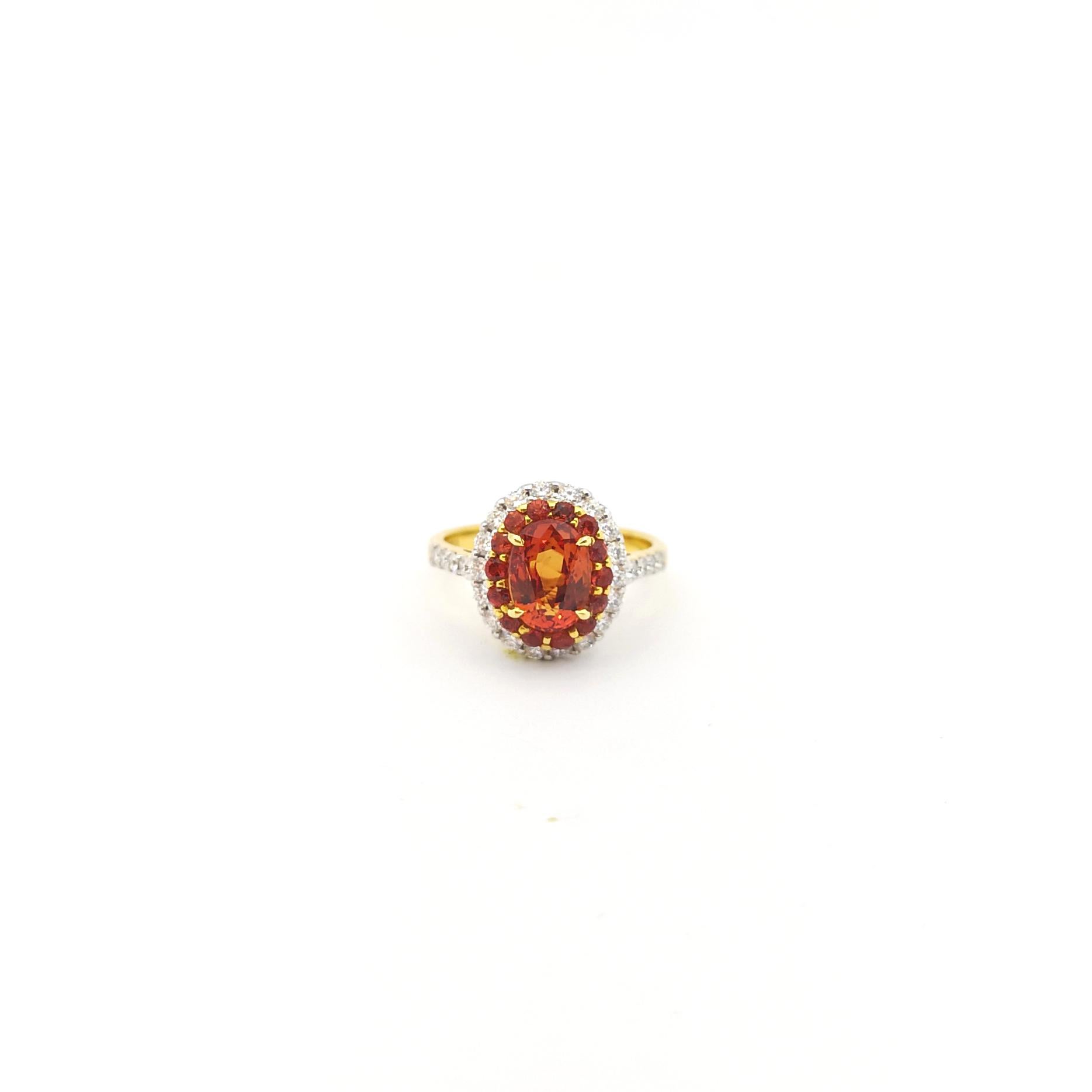 Orange Sapphire with Diamond Ring set in 18K Gold Settings For Sale 3