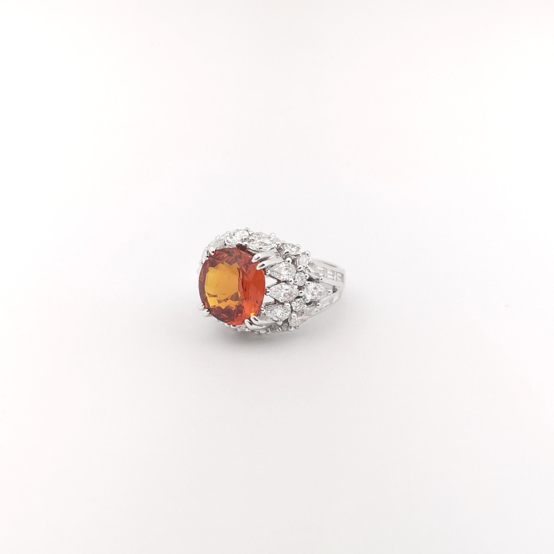 Orange Sapphire with Diamond Ring set in 18K White Gold Settings For Sale 4