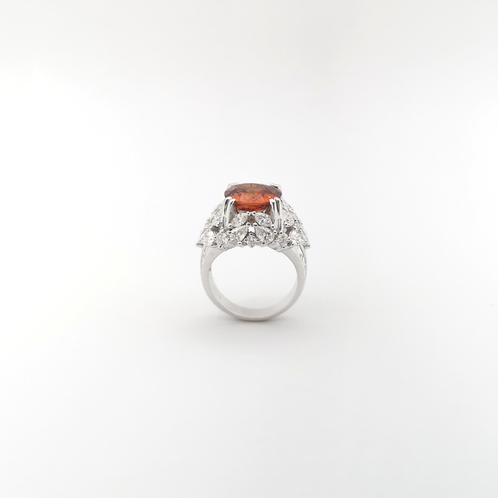 Orange Sapphire with Diamond Ring set in 18K White Gold Settings For Sale 5