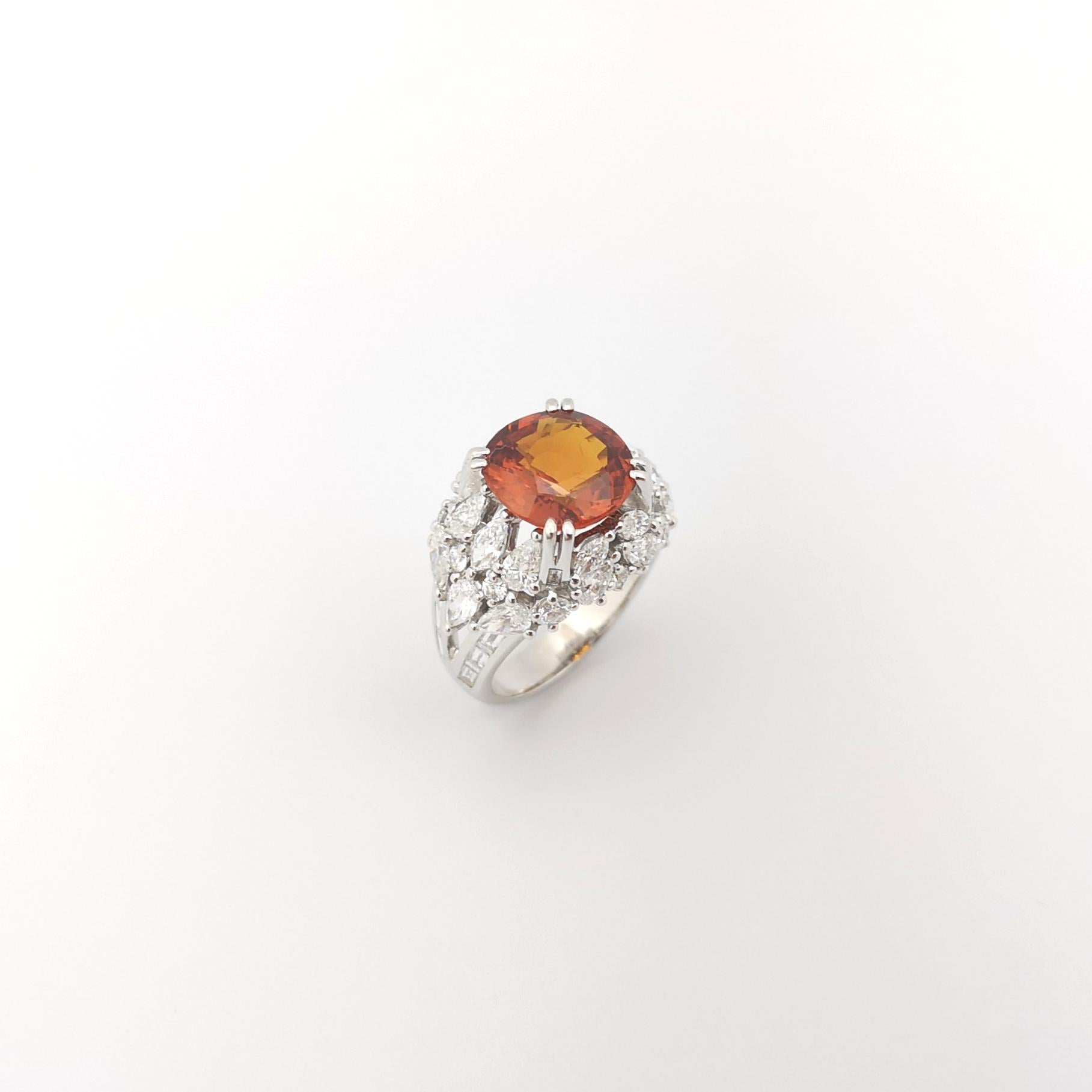 Orange Sapphire with Diamond Ring set in 18K White Gold Settings For Sale 6