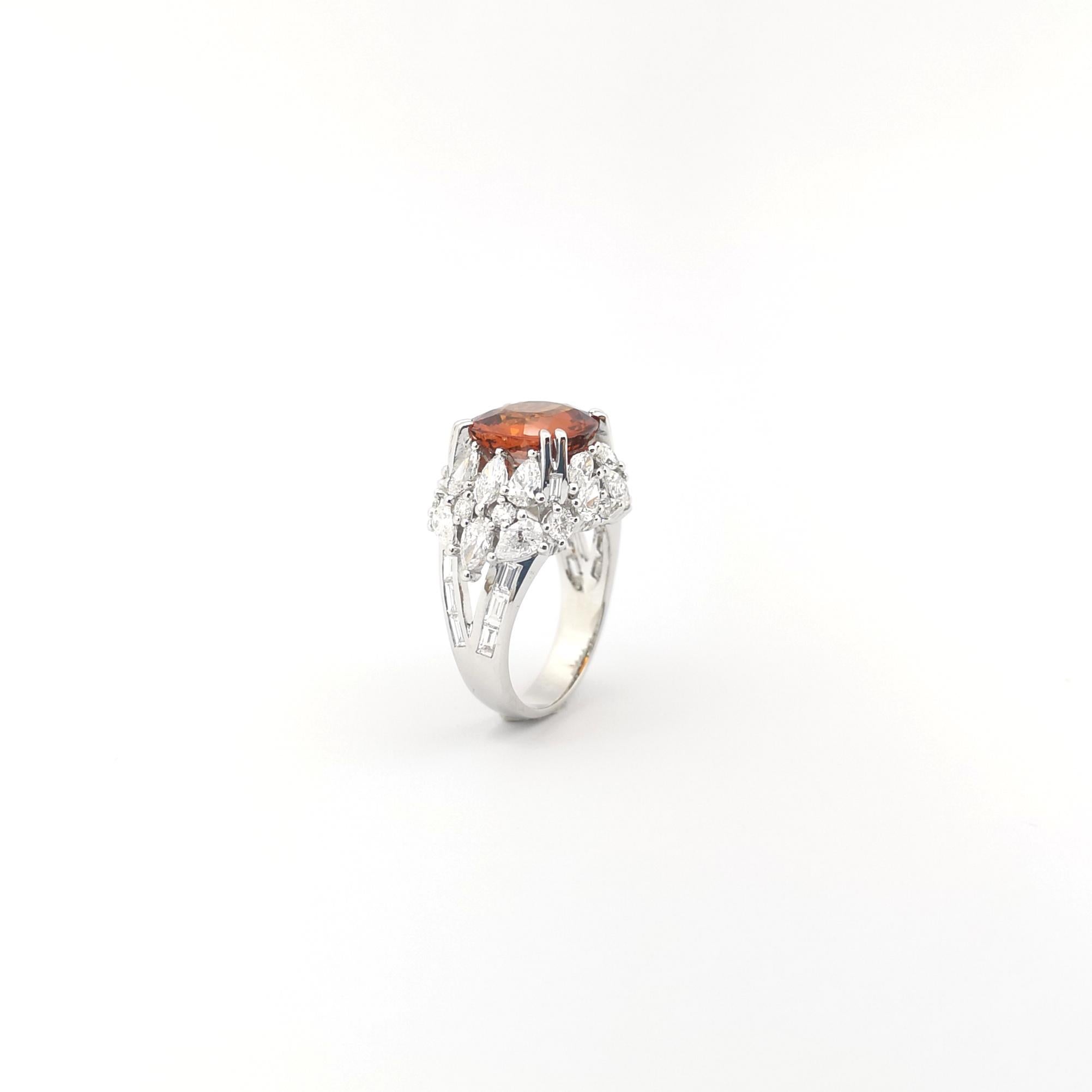 Orange Sapphire with Diamond Ring set in 18K White Gold Settings For Sale 7