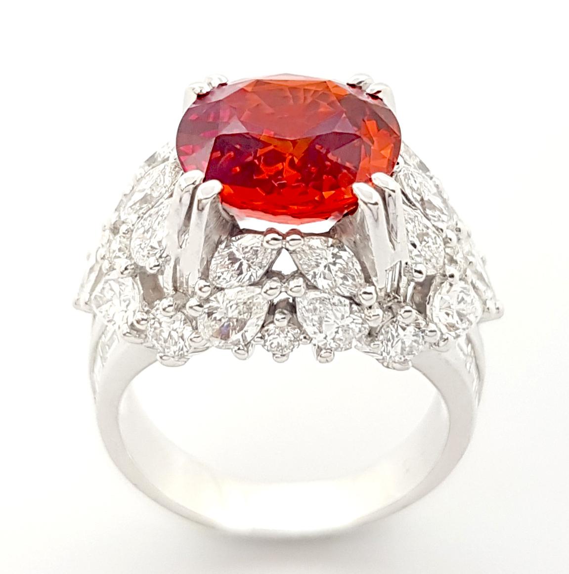 Orange Sapphire with Diamond Ring set in 18K White Gold Settings For Sale 9