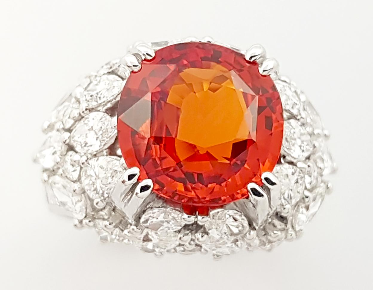 Orange Sapphire with Diamond Ring set in 18K White Gold Settings For Sale 10