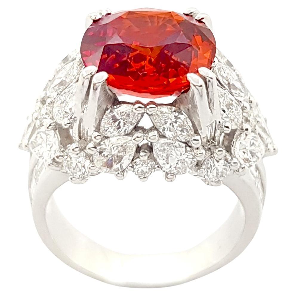 Orange Sapphire 6.20 carats with Diamond 3.58 carats Ring set in 18K White Gold Settings

Width:  1.1 cm 
Length: 1.1 cm
Ring Size: 55
Total Weight: 11.22 grams


