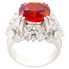 Orange Sapphire with Diamond Ring set in 18K White Gold Settings