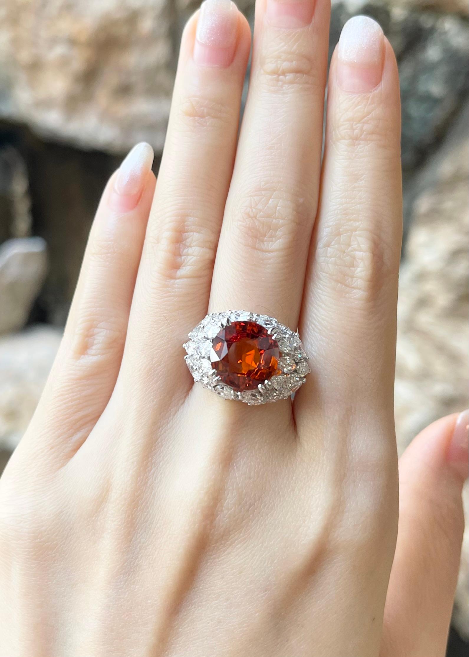 Contemporary Orange Sapphire with Diamond Ring set in 18K White Gold Settings For Sale